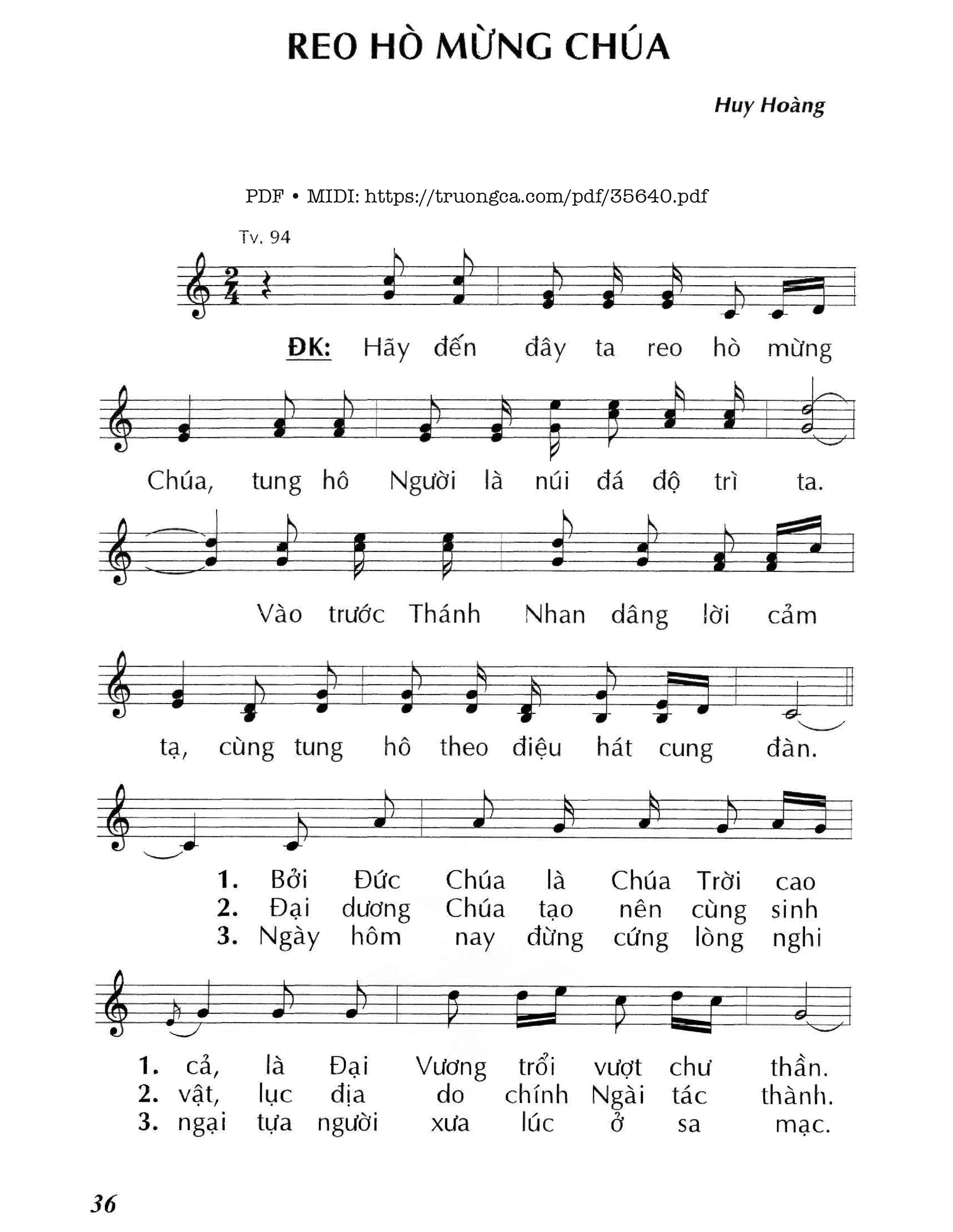 Page 1 of Sheet music PDF Reo Hò Mừng Chúa - Huy Hoàng