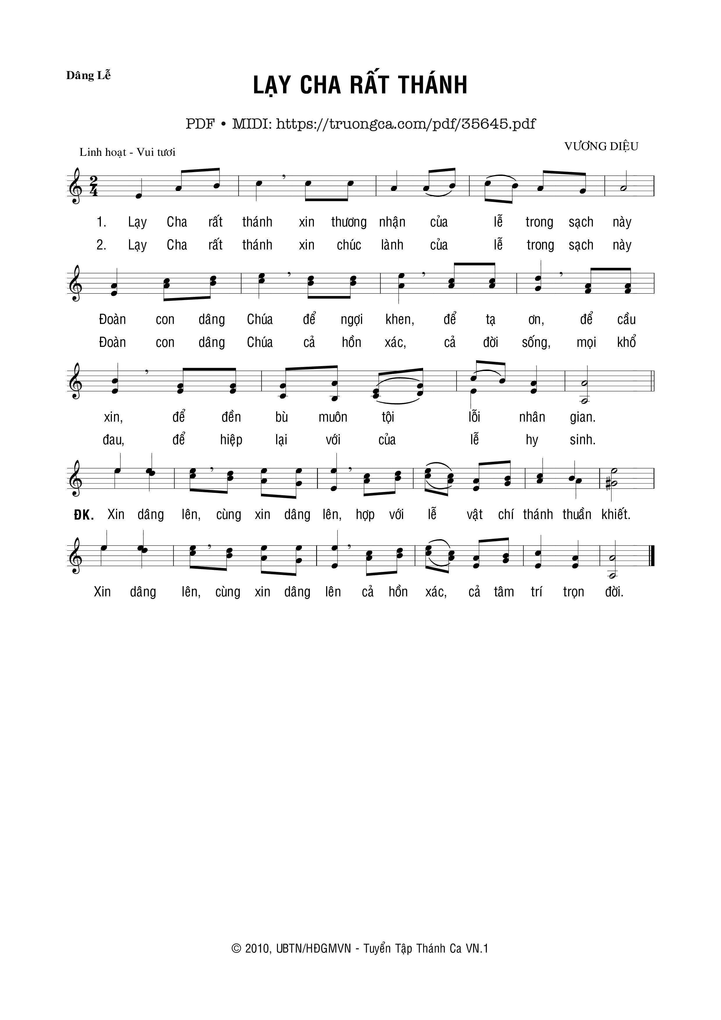 Page 1 of Sheet music PDF Lạy Cha Rất Thánh - Vương Diệu