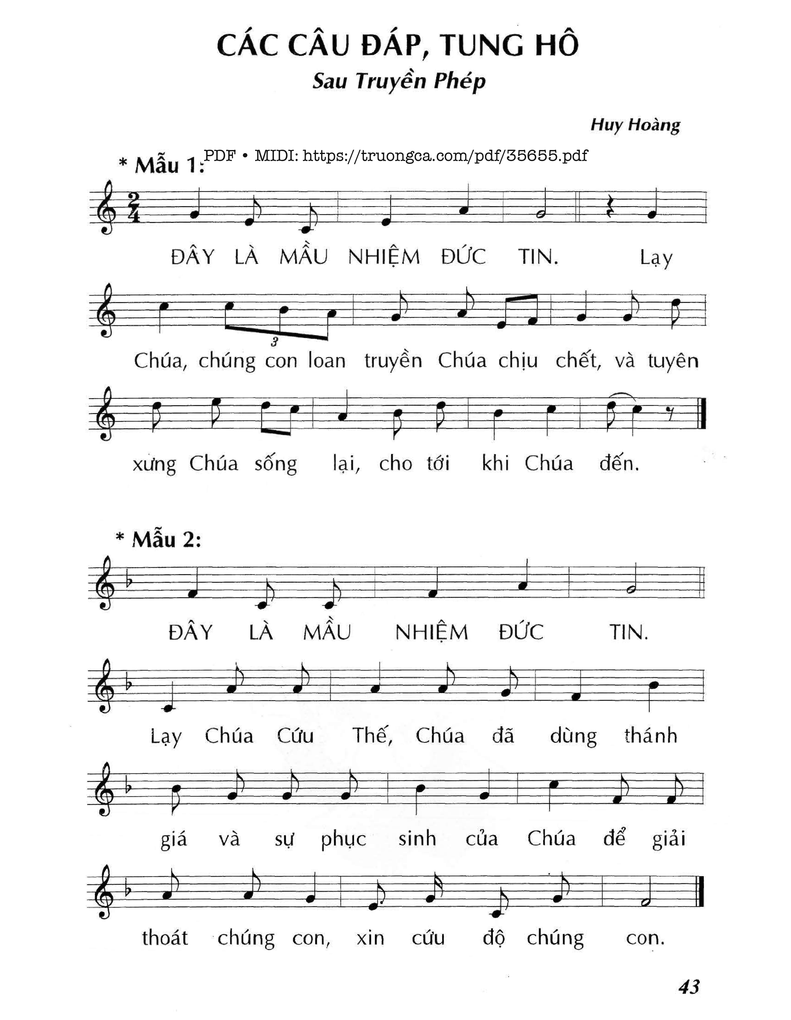 Page 1 of Sheet music PDF Các Câu Đáp Tung Hô Sau Truyền Phép - Huy Hoàng