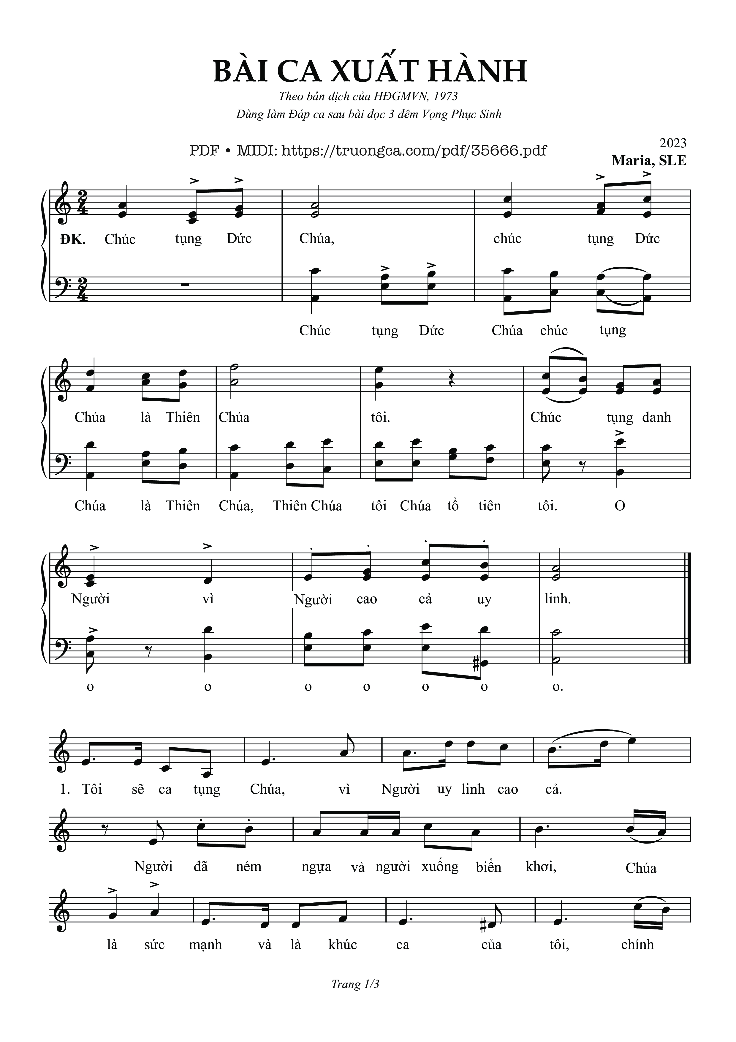 Page 1 of Sheet music PDF Bài Ca Xuất Hành - Sr. Maria, Sle