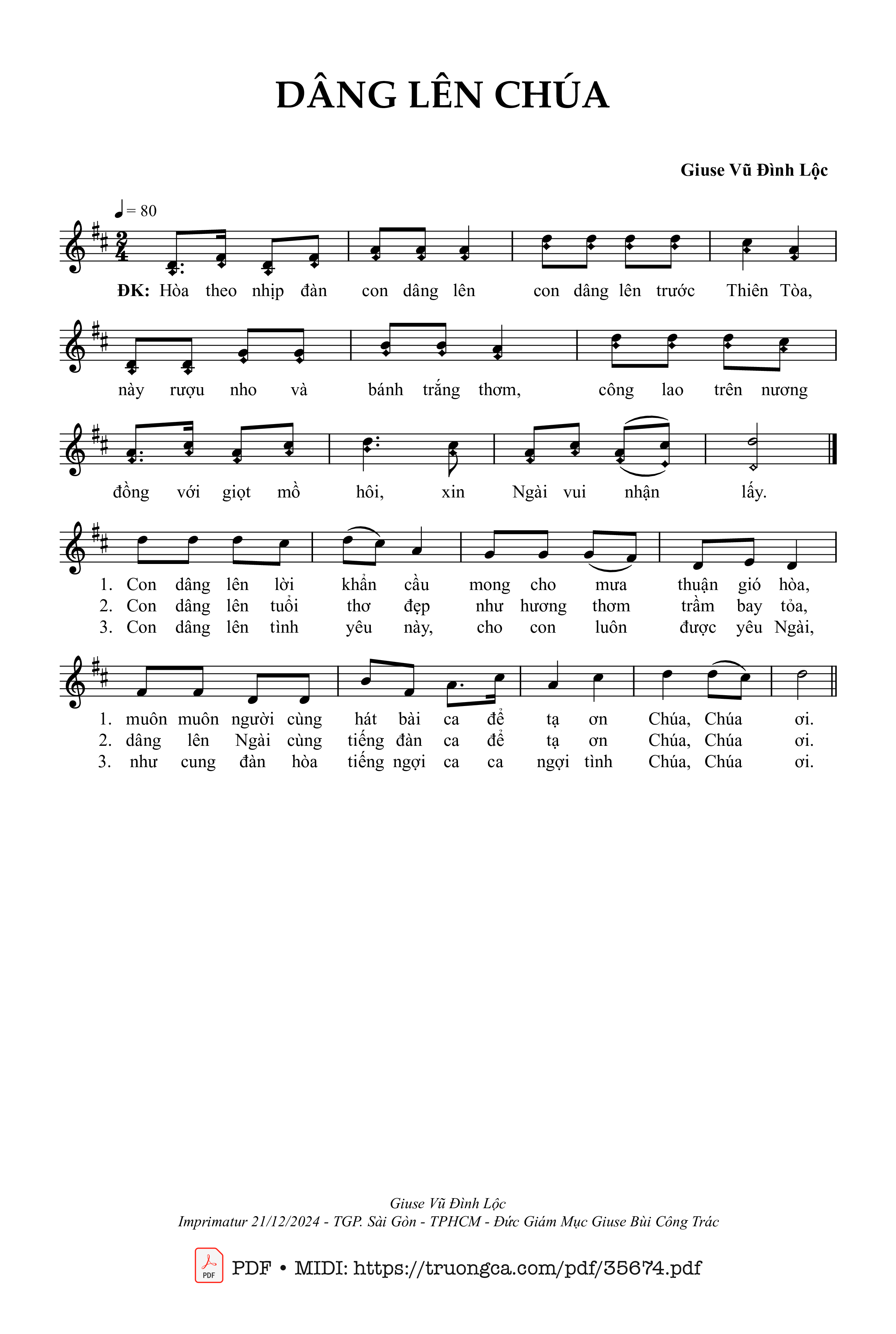Page 1 of Sheet music PDF Dâng Lên Chúa - Vũ Đình Lộc