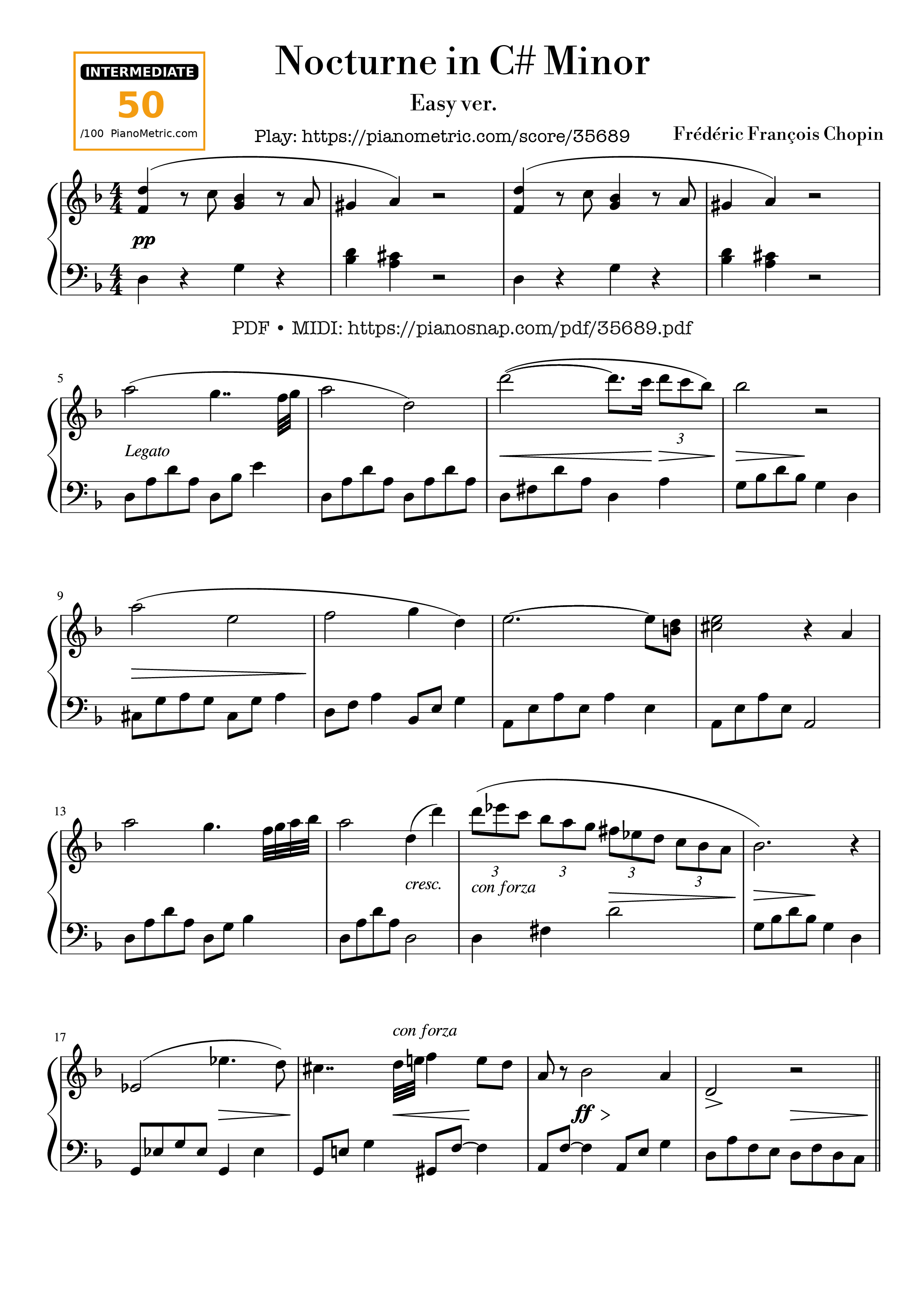 Page 1 of Sheet music PDF Piano Nocturne in C sharp Minor Piano EASY - Frédéric Chopin