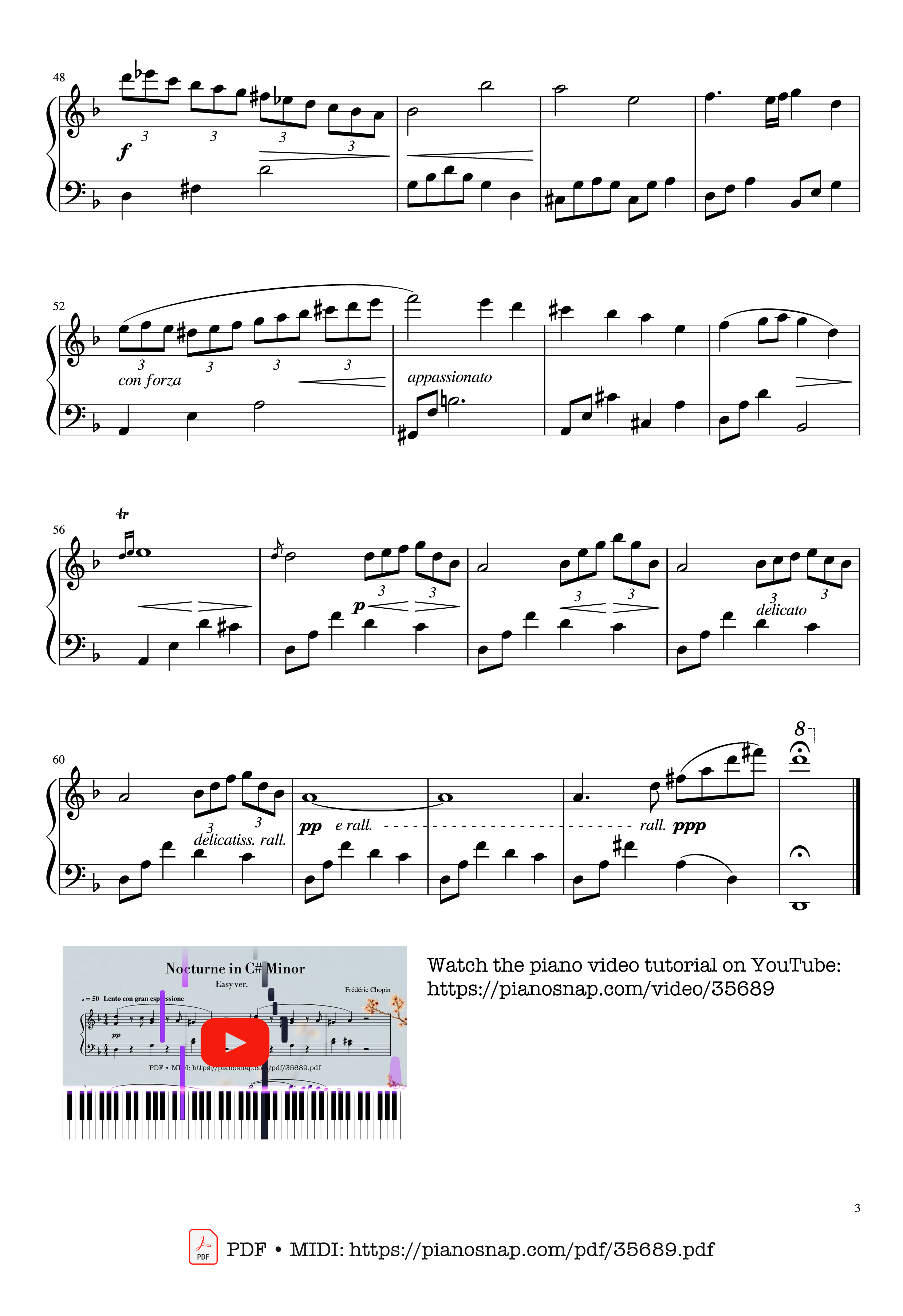 Page 3 of Sheet music PDF Piano Nocturne in C sharp Minor Piano EASY - Frédéric Chopin