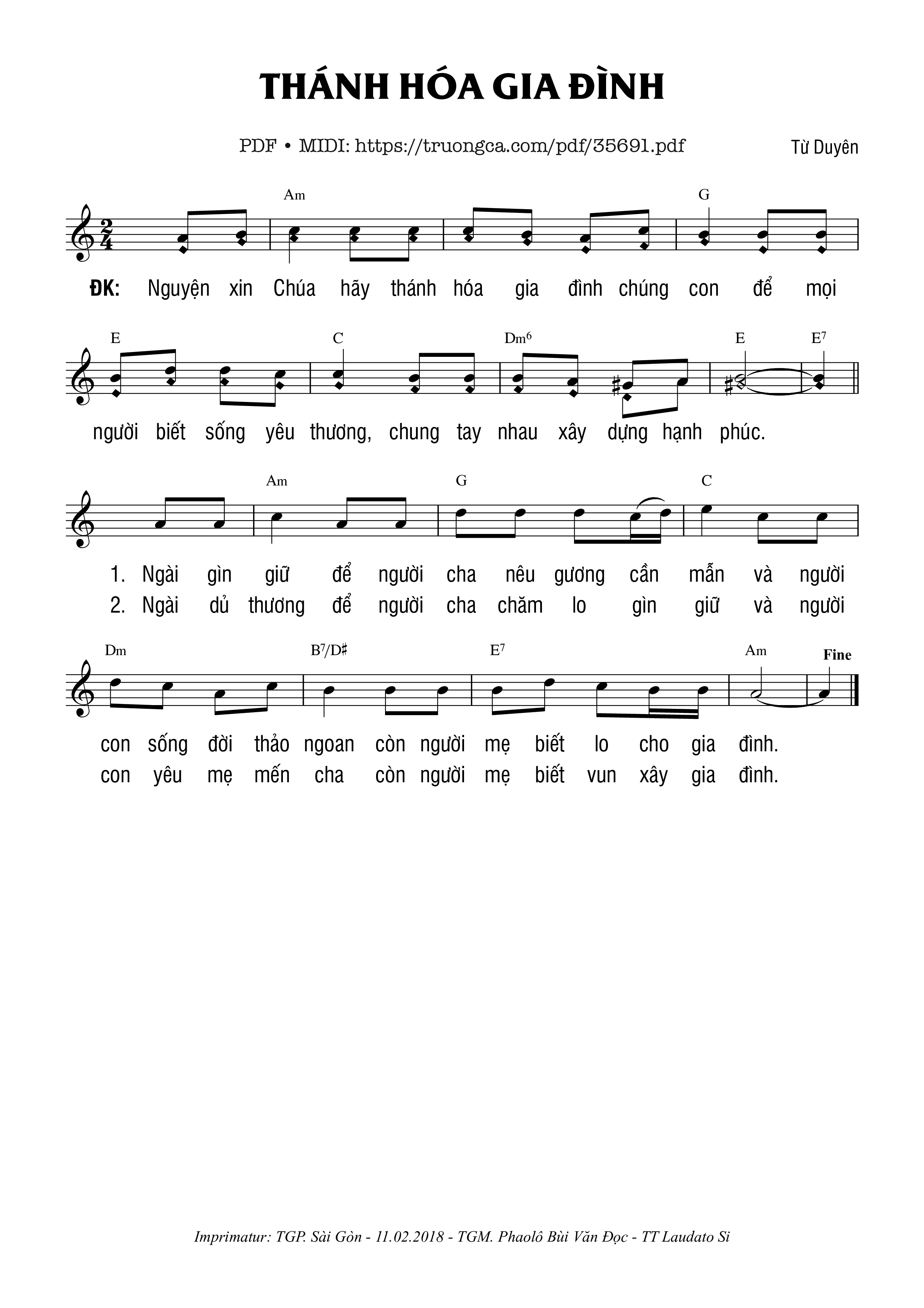 Page 1 of Sheet music PDF Thánh Hóa Gia Đình - Từ Duyên