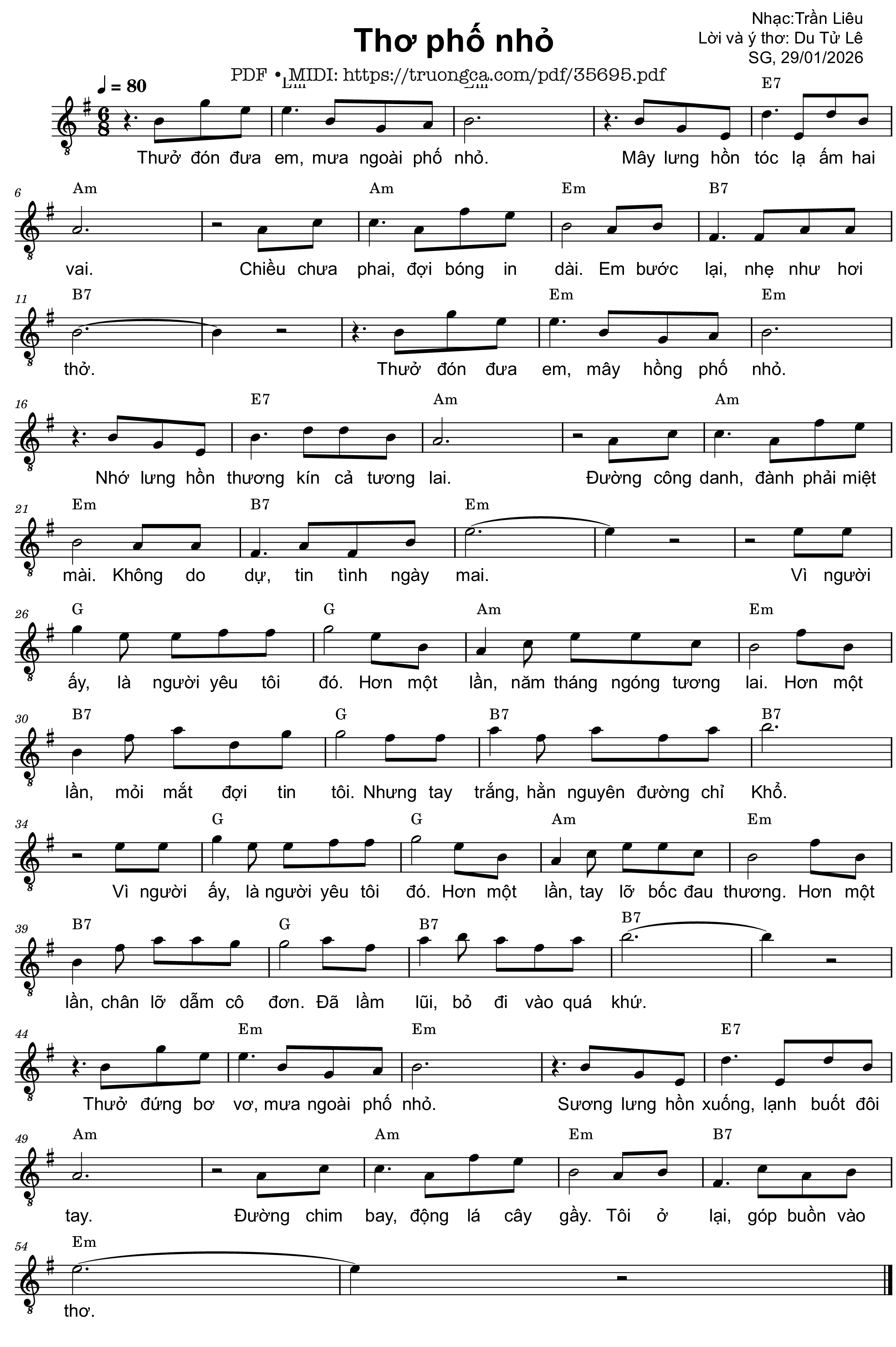 Page 1 of Sheet music PDF Thơ phố nhỏ - Trần Liêu