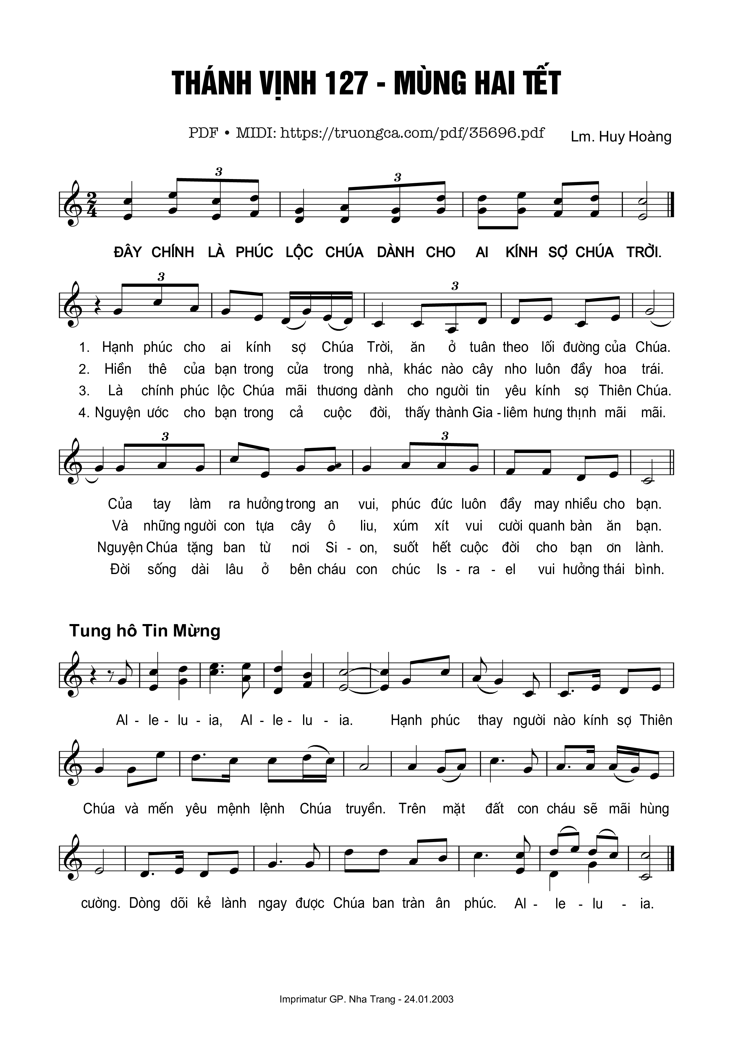 Page 1 of Sheet music PDF Thánh Vịnh 127, Mùng 2 Tết - Huy Hoàng