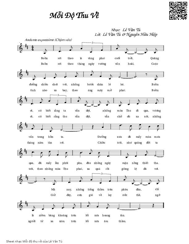 Page 1 of Sheet music PDF Mỗi độ thu về - Lê Vân Tú