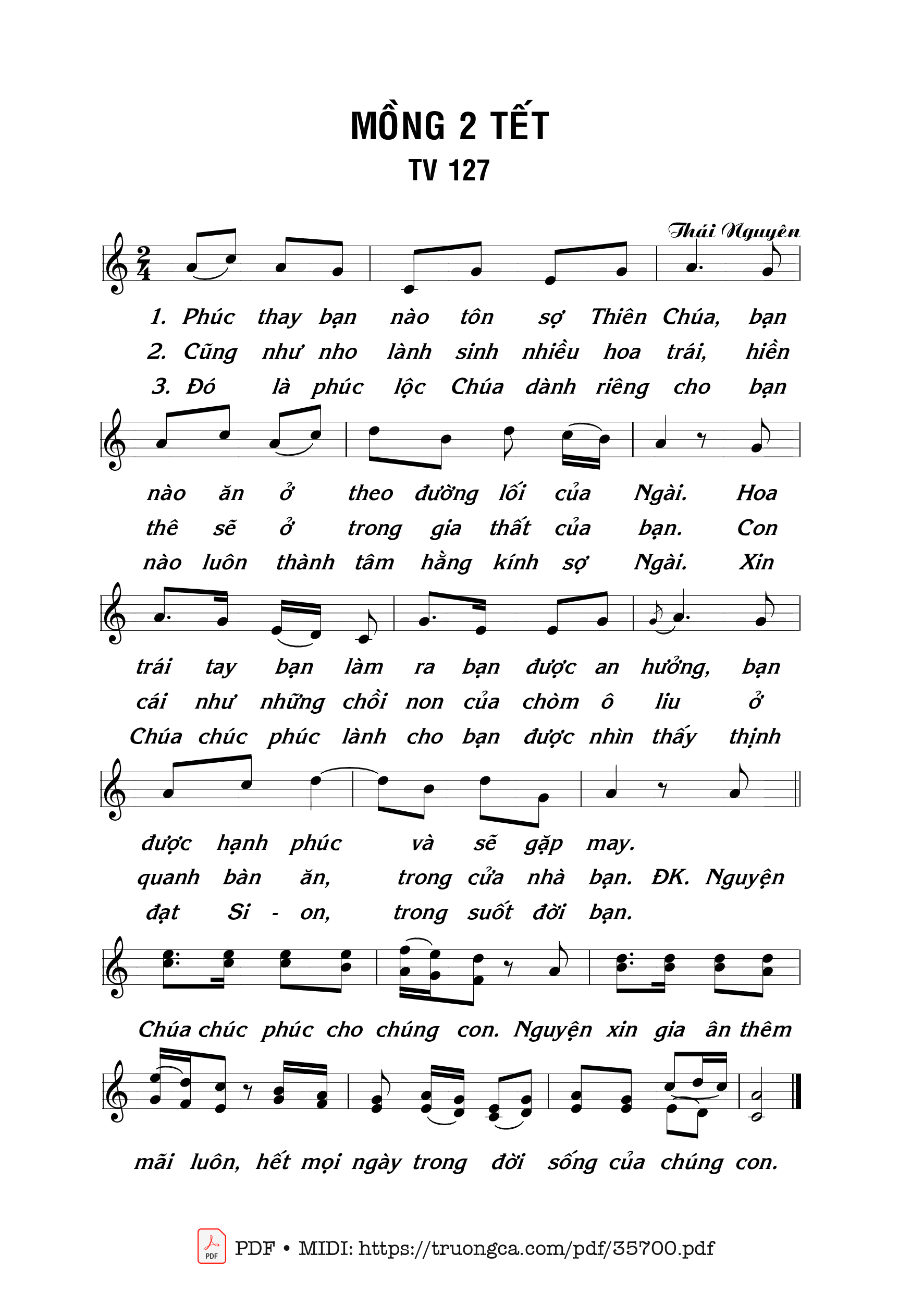 Page 1 of Sheet music PDF Thánh Vịnh 127, Lễ Mùng 2 Tết - Thái Nguyên