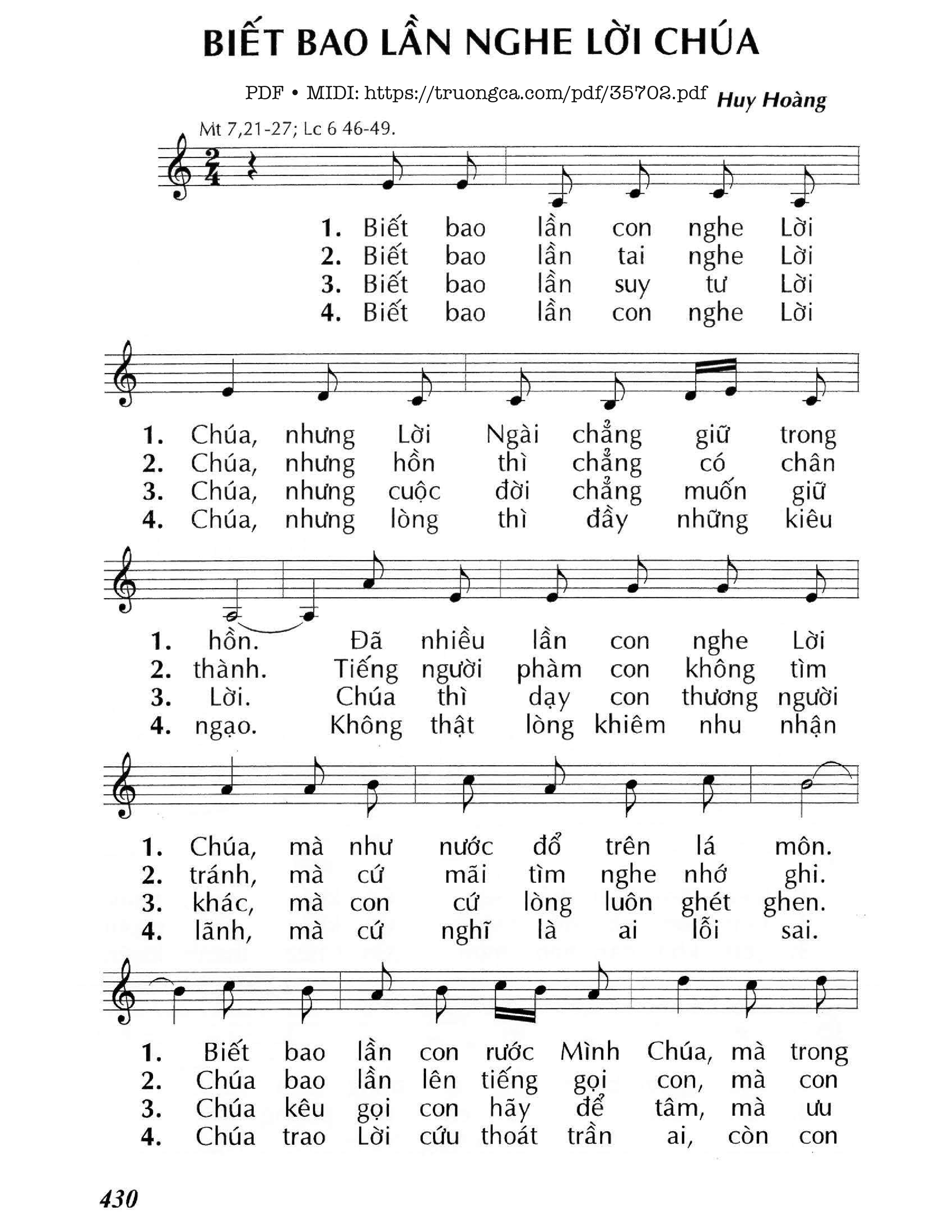 Page 1 of Sheet music PDF Biết Bao Lần Nghe Lời Chúa - Huy Hoàng