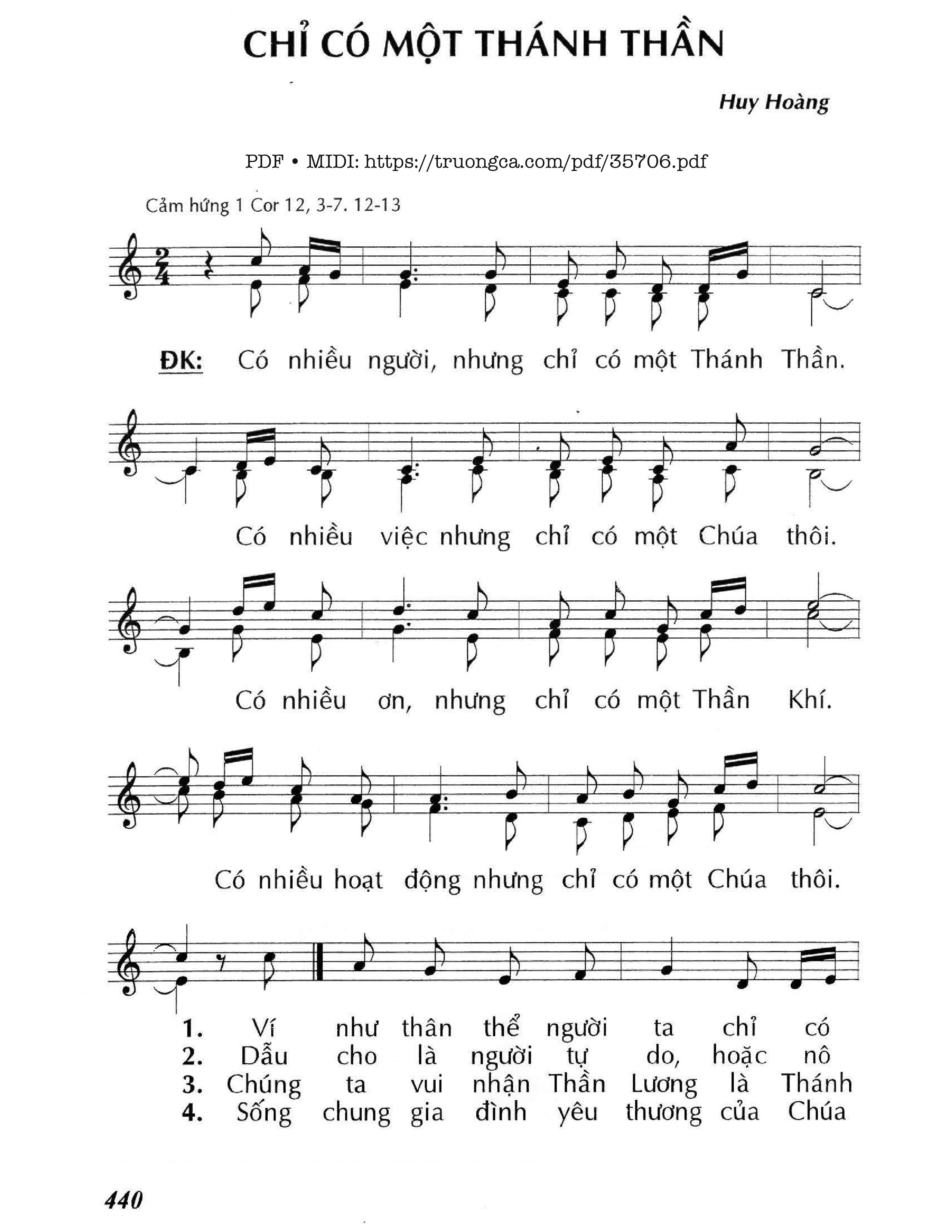 Page 1 of Sheet music PDF Chỉ Có Một Thánh Thần - Huy Hoàng