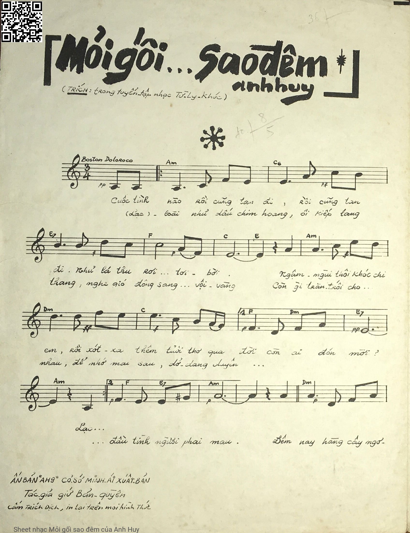 Page 2 of Sheet music PDF Mỏi gối sao đêm - Anh Huy