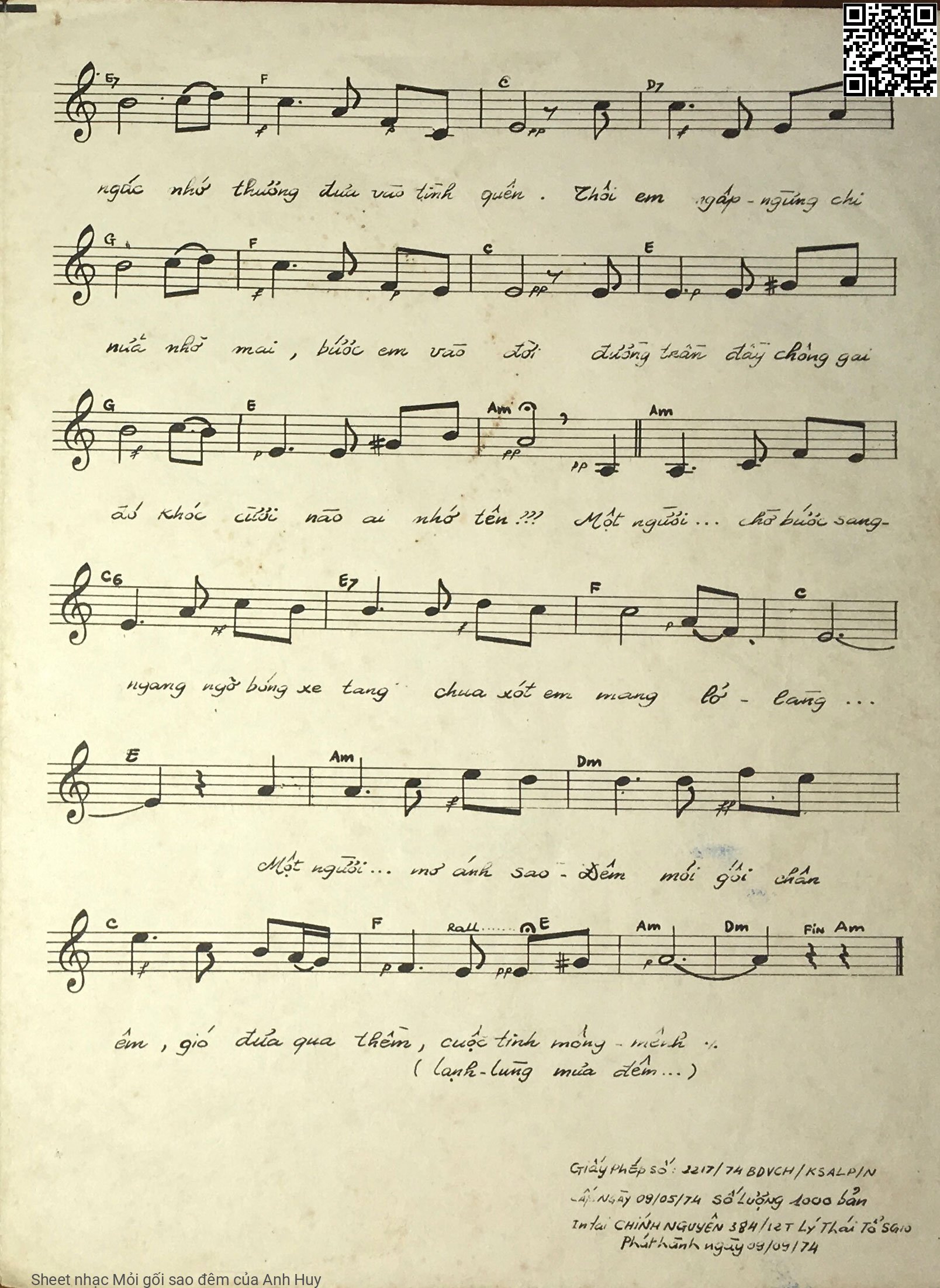 Page 3 of Sheet music PDF Mỏi gối sao đêm - Anh Huy