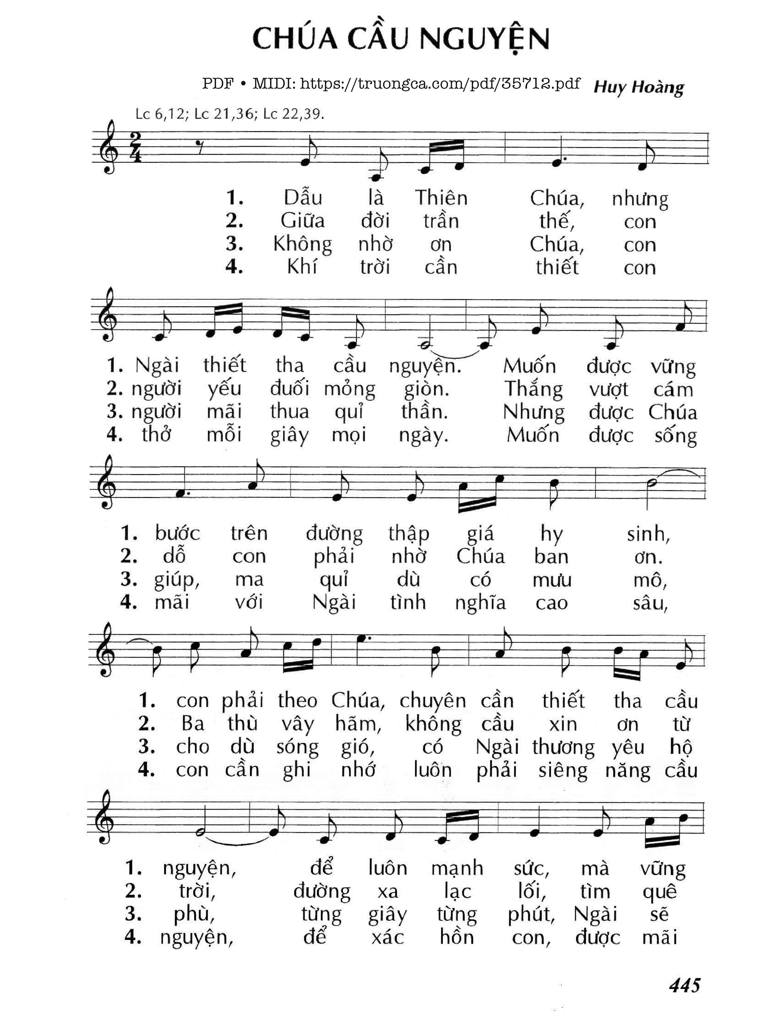 Page 1 of Sheet music PDF Chúa Cầu Nguyện - Huy Hoàng