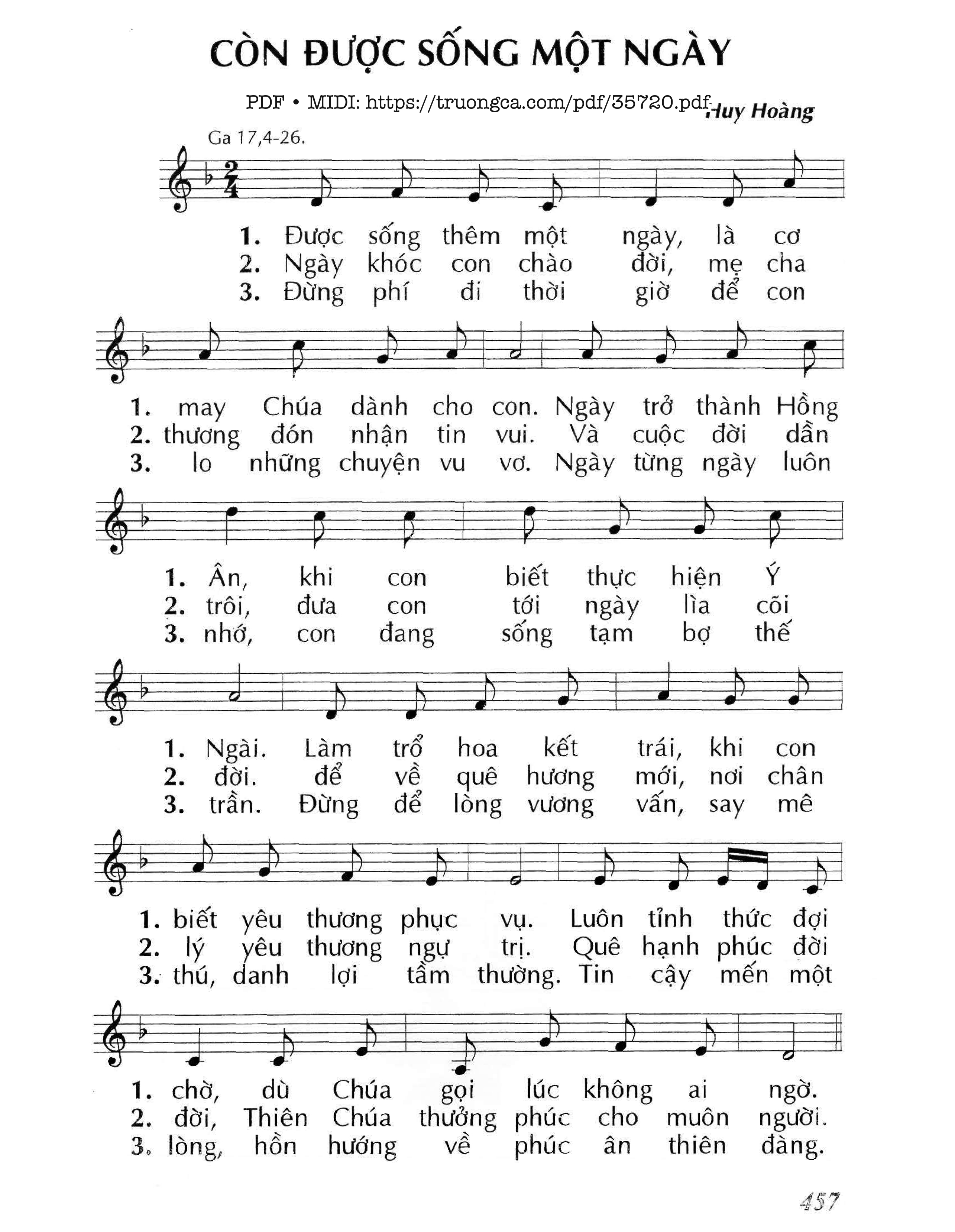 Page 1 of Sheet music PDF Còn Được Sống Một Ngày - Huy Hoàng