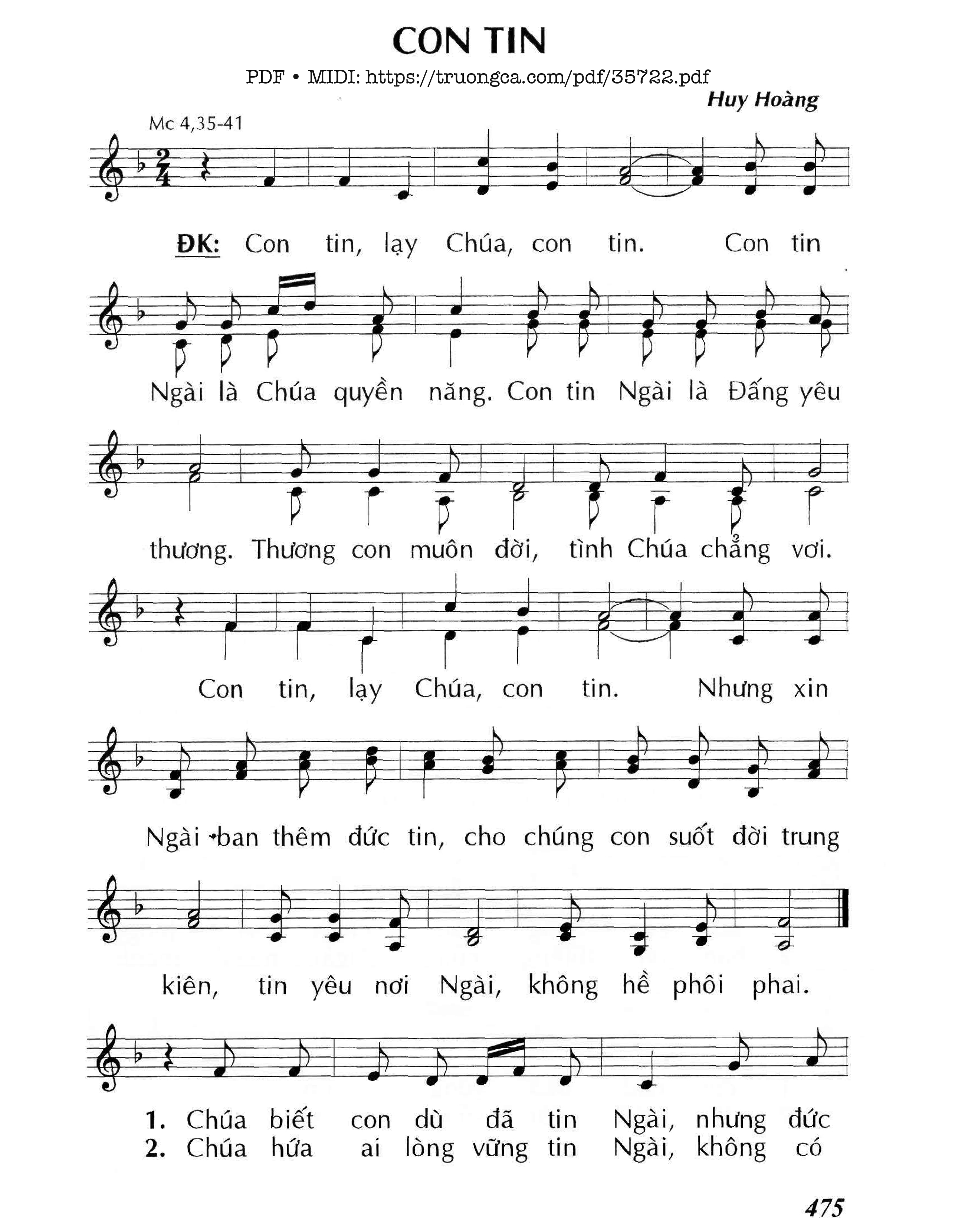 Page 1 of Sheet music PDF Con Tin - Huy Hoàng
