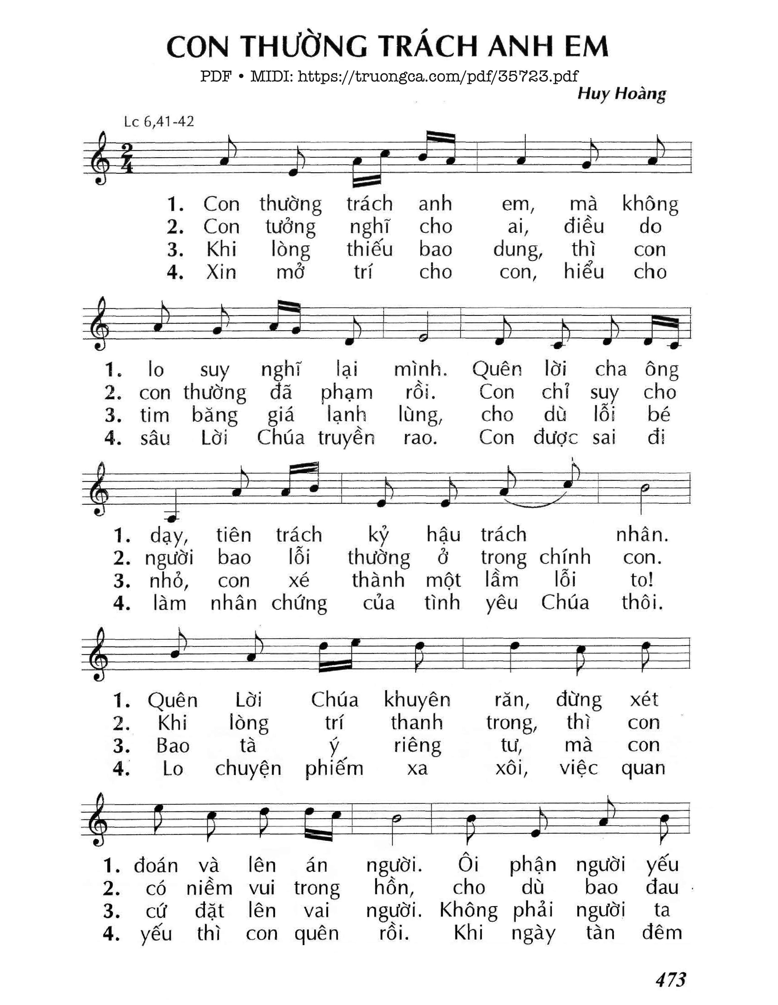 Page 1 of Sheet music PDF Con Thường Trách Anh Em - Huy Hoàng