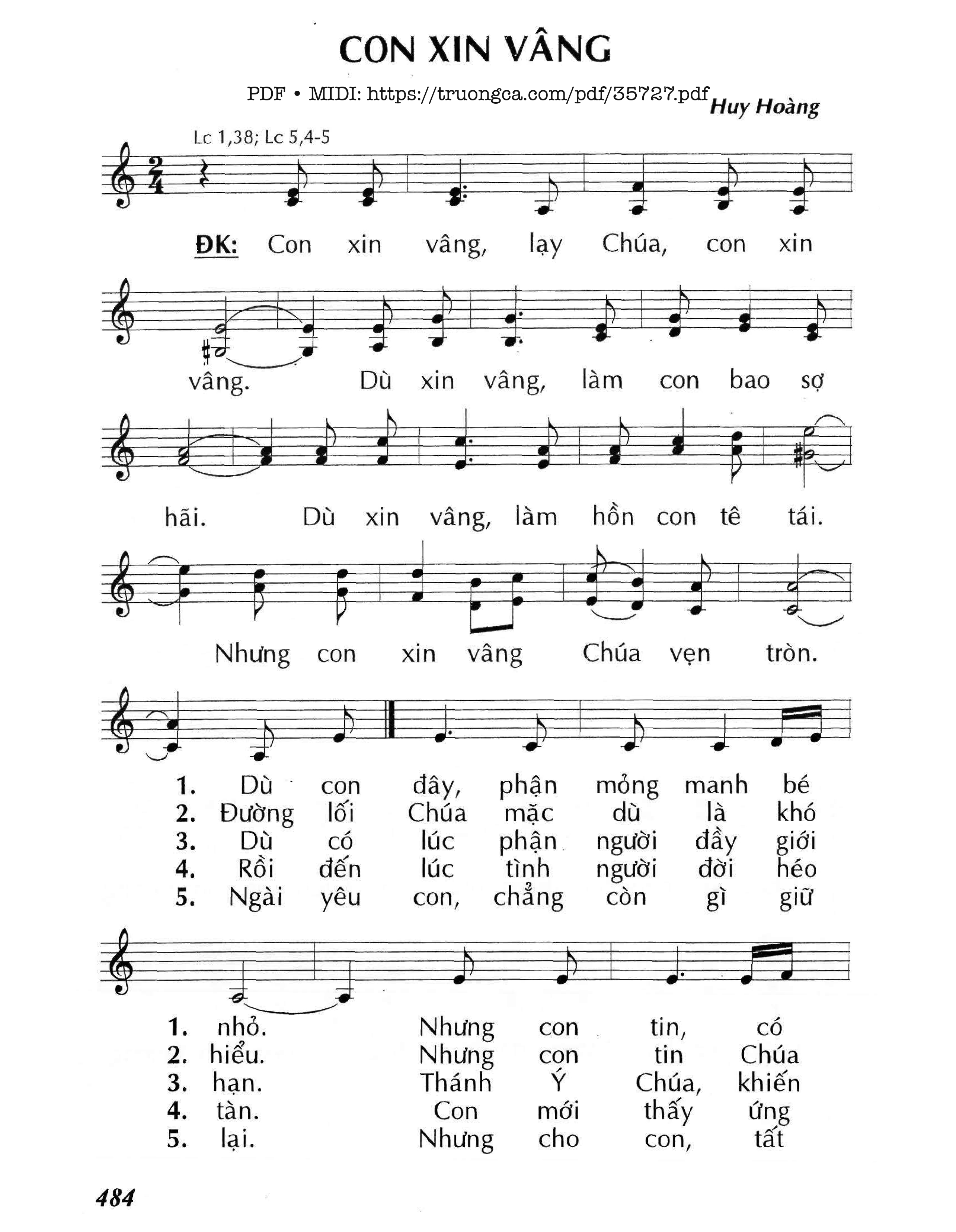 Page 1 of Sheet music PDF Con Xin Vâng - Huy Hoàng