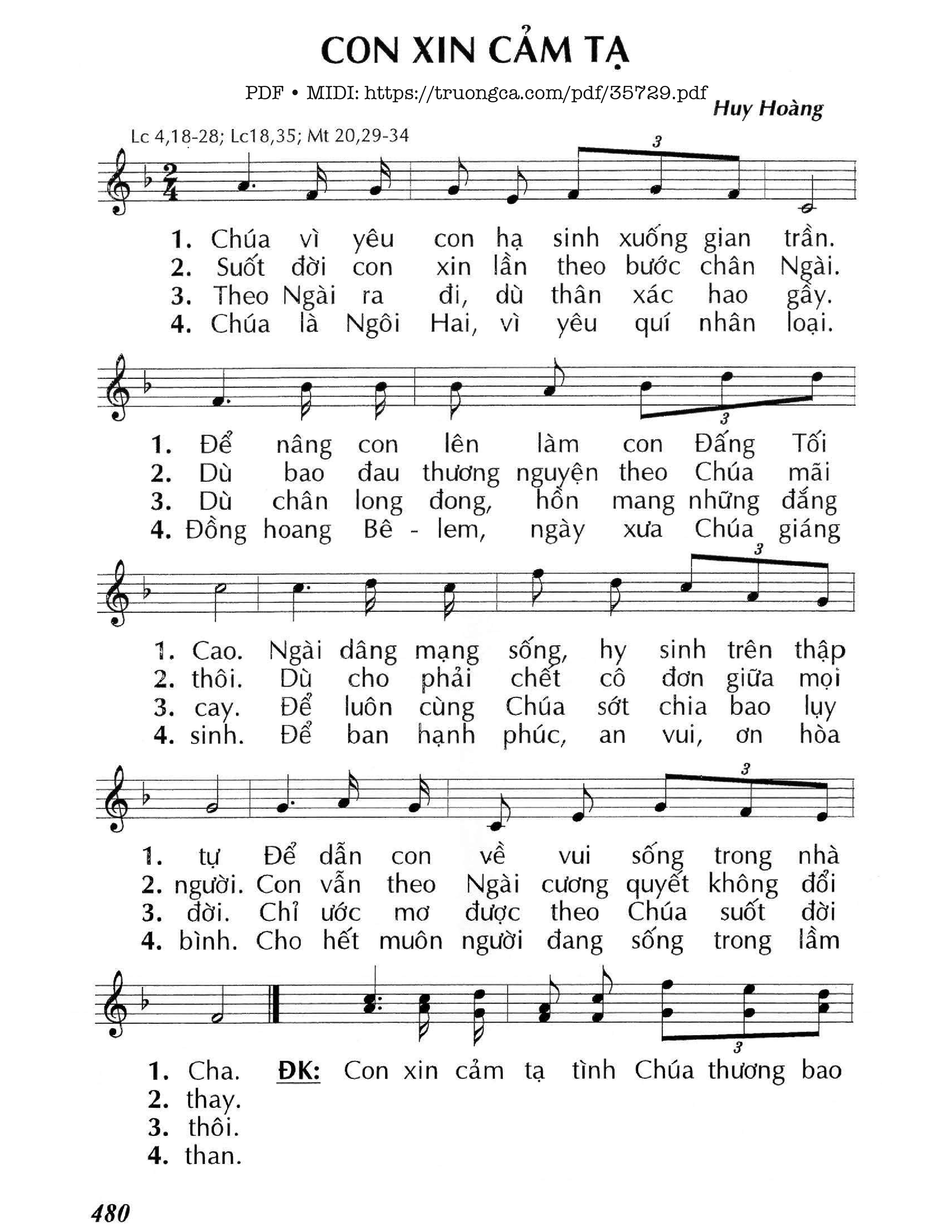 Page 1 of Sheet music PDF Con Xin Cảm Tạ - Huy Hoàng