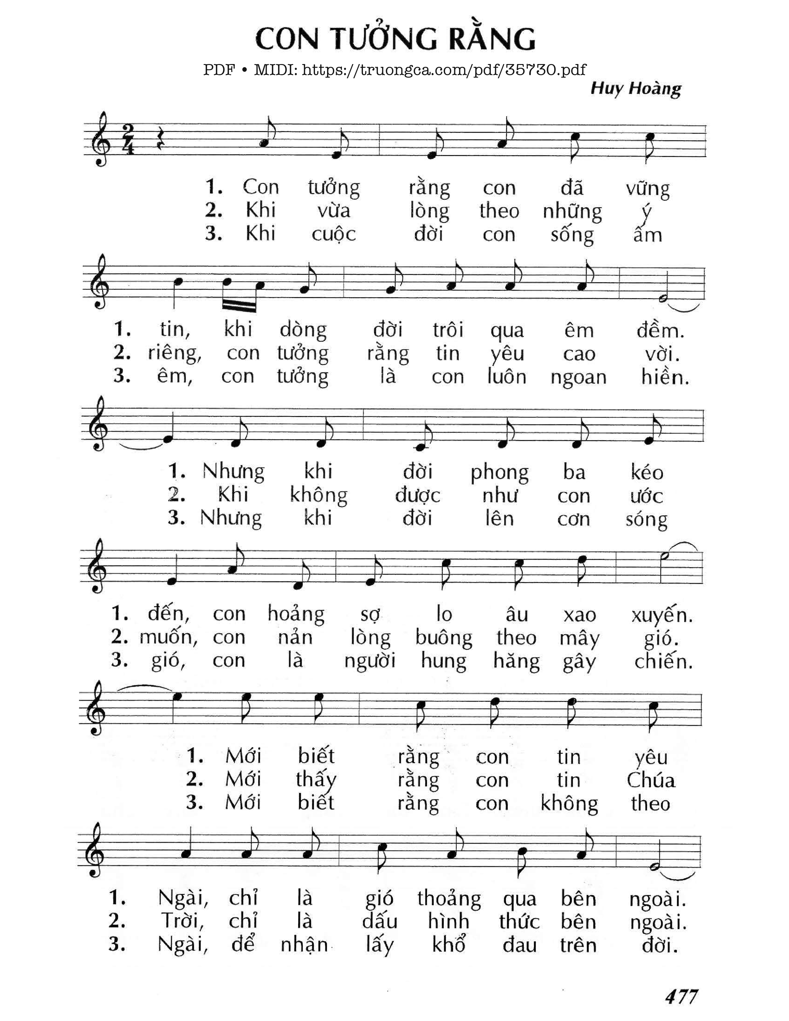 Page 1 of Sheet music PDF Con Tưởng Rằng - Huy Hoàng