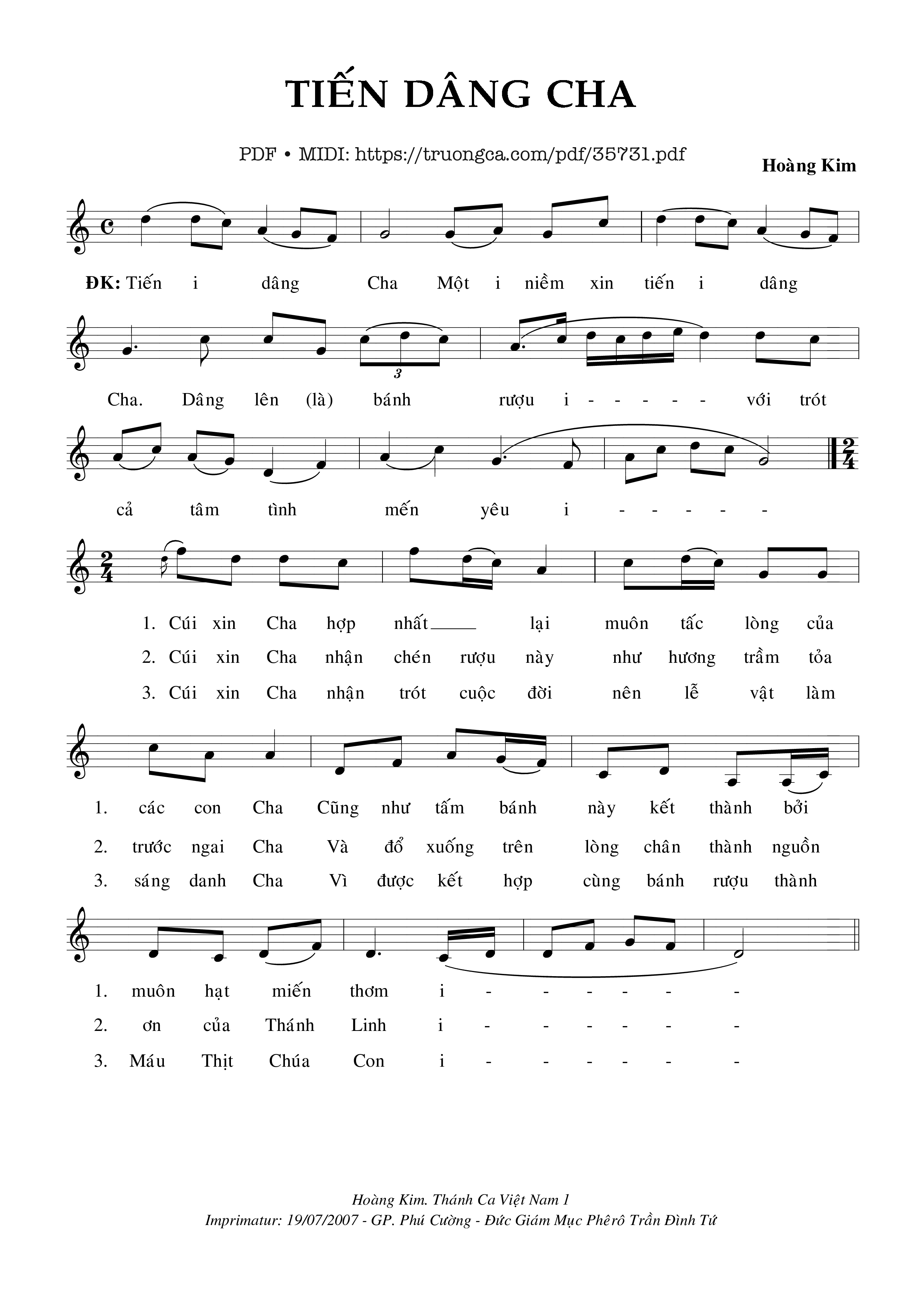 Page 1 of Sheet music PDF Tiến Dâng Cha - Hoàng Kim