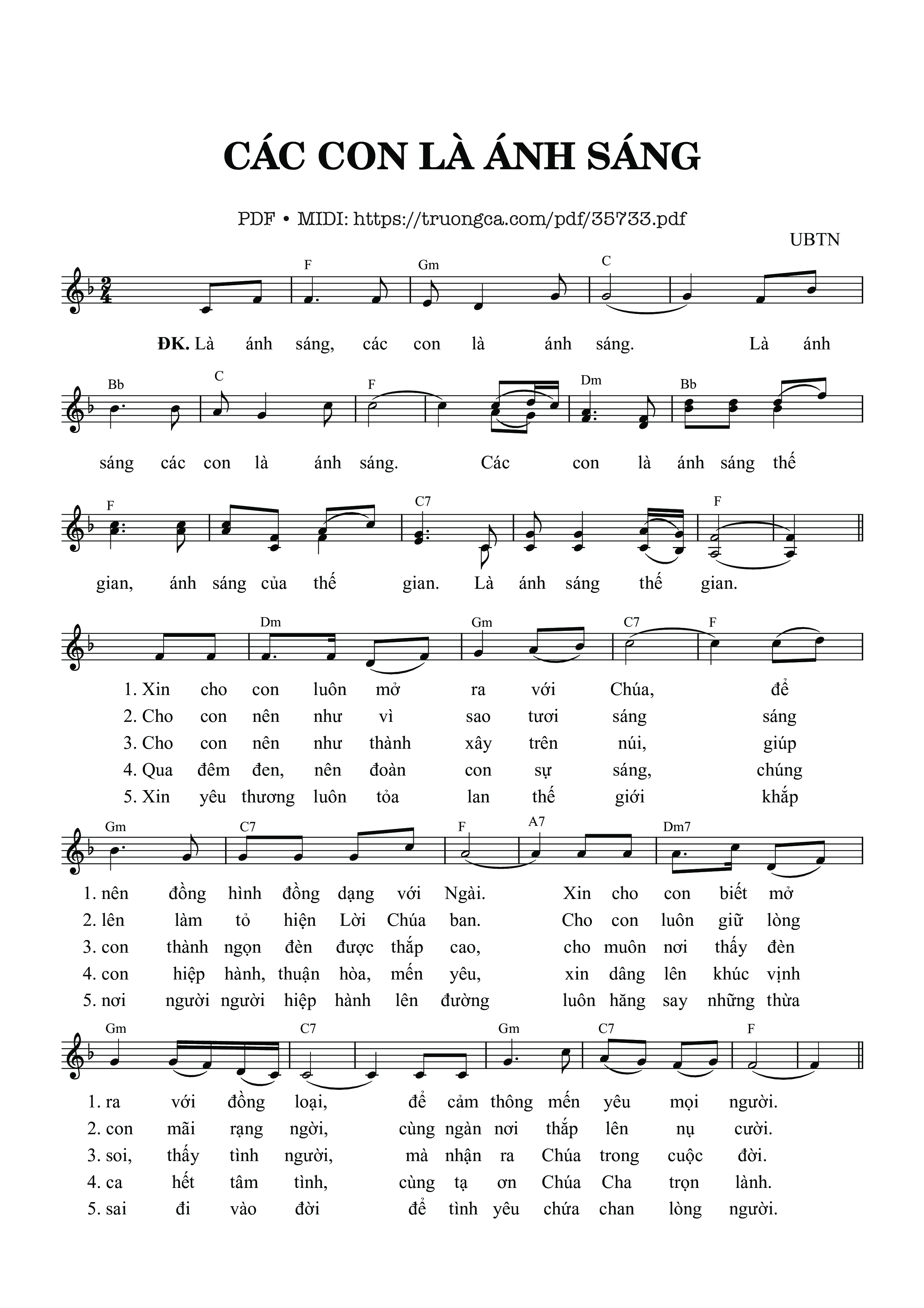 Page 1 of Sheet music PDF Các con là ánh sáng - Ủy ban Thánh Nhạc