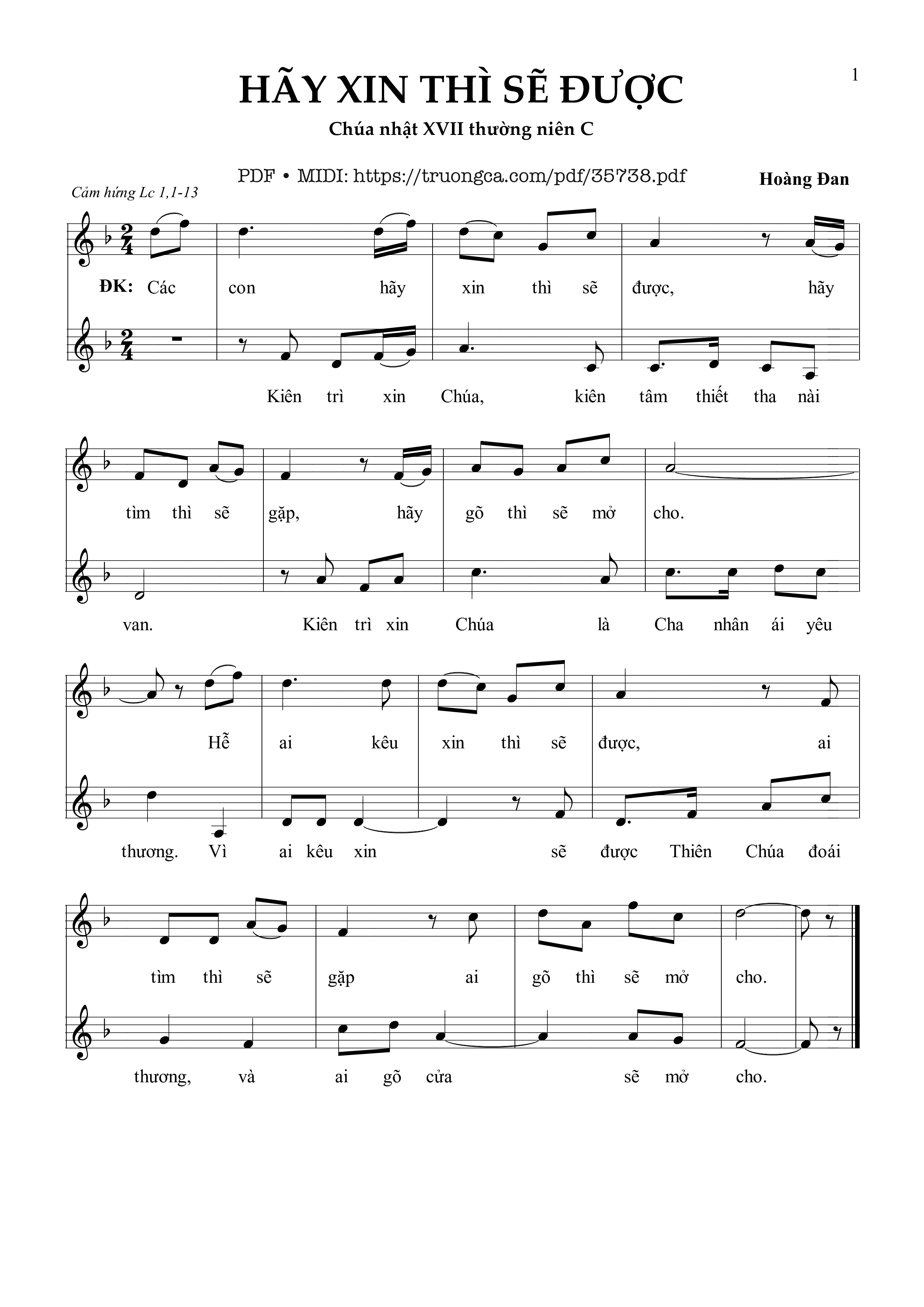Page 1 of Sheet music PDF Hãy Xin Thì Sẽ Được - Hoàng Đan