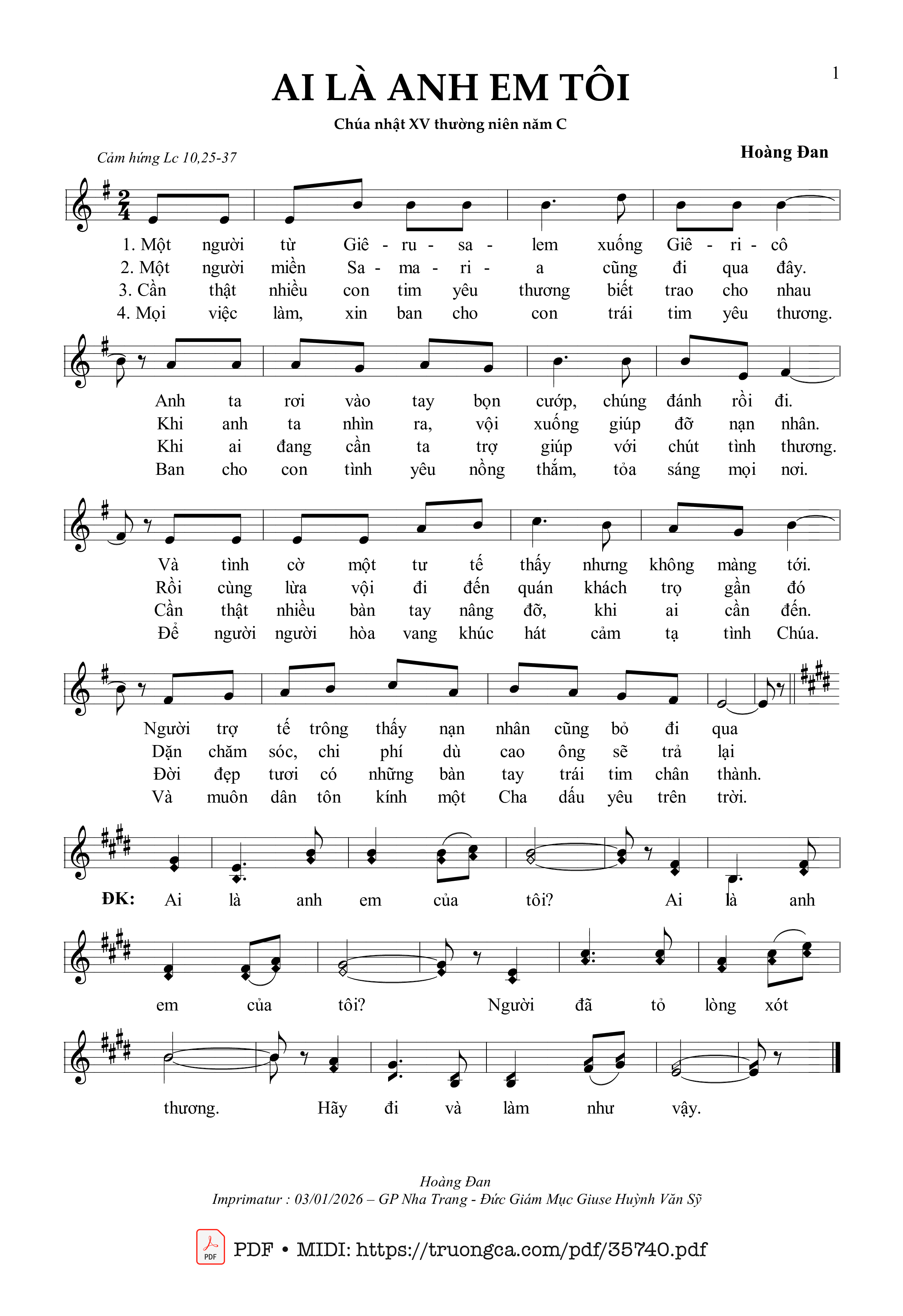 Page 1 of Sheet music PDF Ai Là Anh Em Tôi - Hoàng Đan