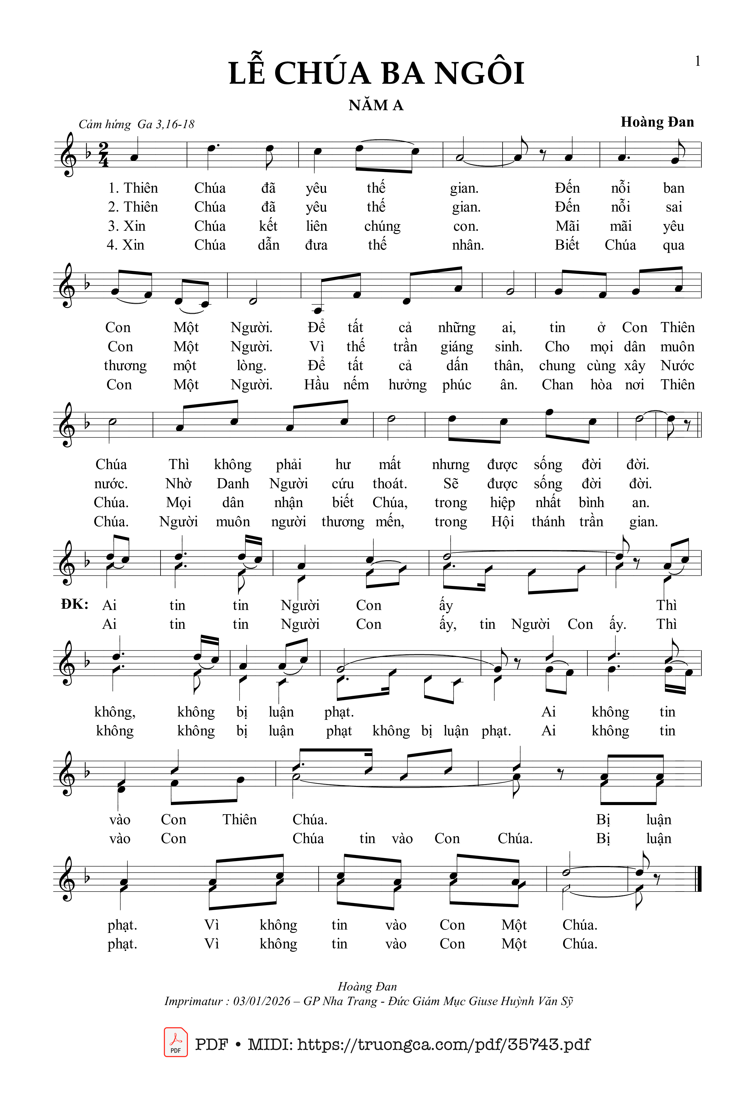 Page 1 of Sheet music PDF Lễ Chúa Ba Ngôi Năm A - Hoàng Đan