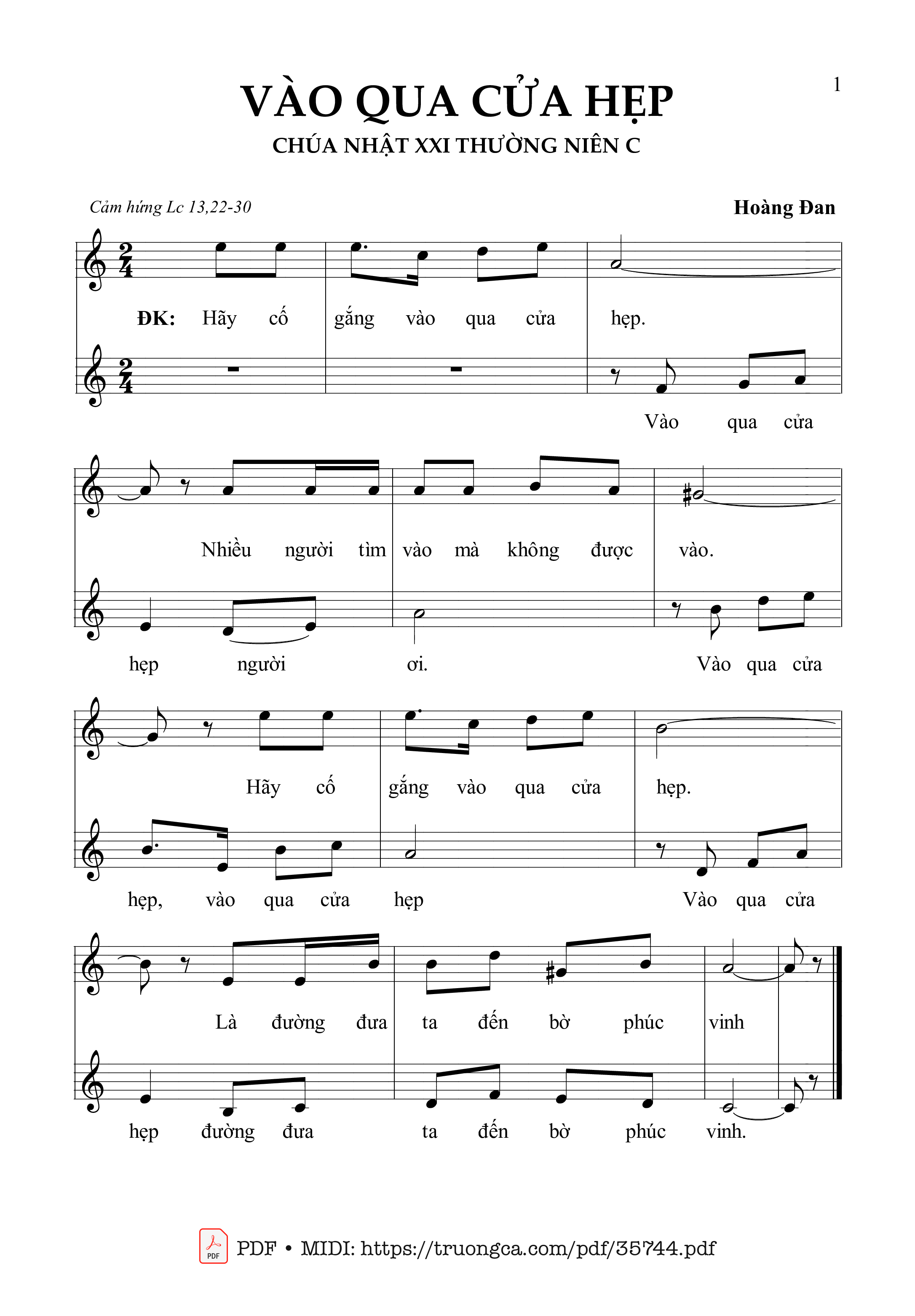 Page 1 of Sheet music PDF Vào Qua Cửa Hẹp - Hoàng Đan