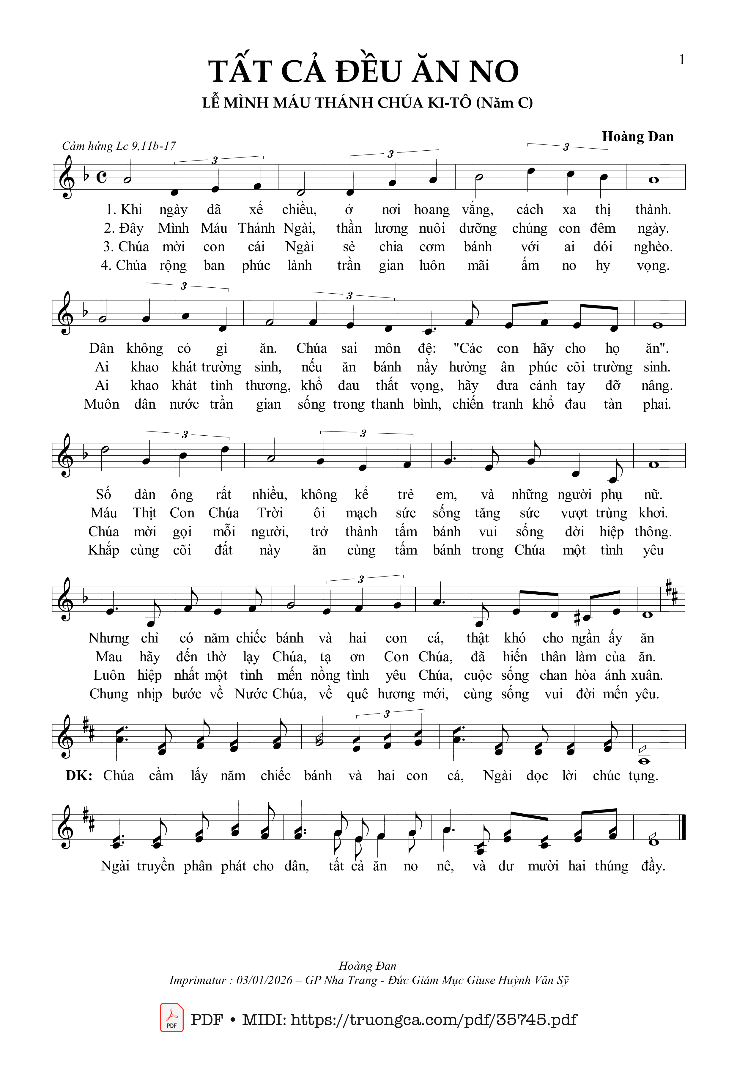 Page 1 of Sheet music PDF Tất Cả Đều Ăn No - Hoàng Đan