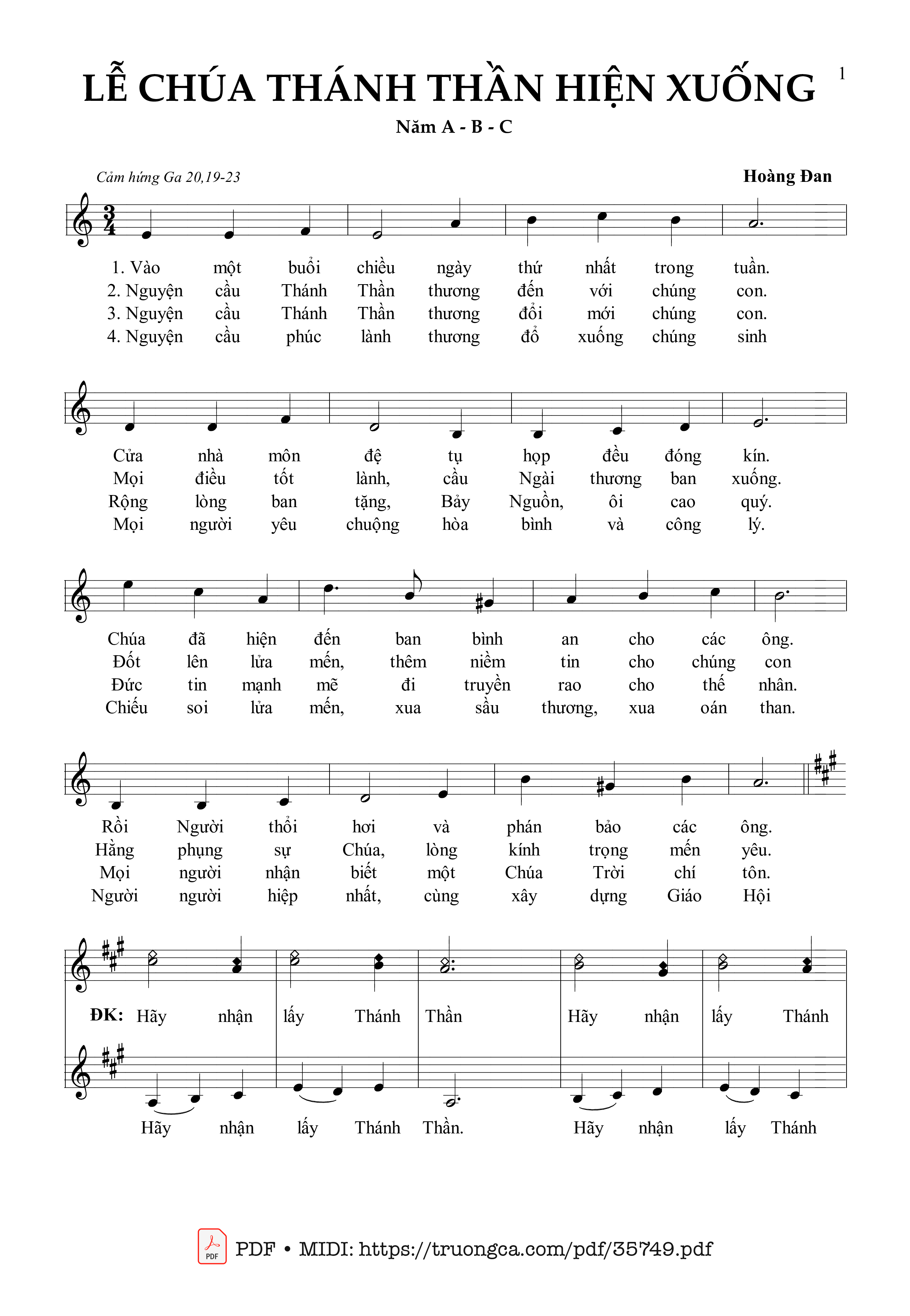 Page 1 of Sheet music PDF Lễ Chúa Thánh Thần Hiện Xuống - Hoàng Đan