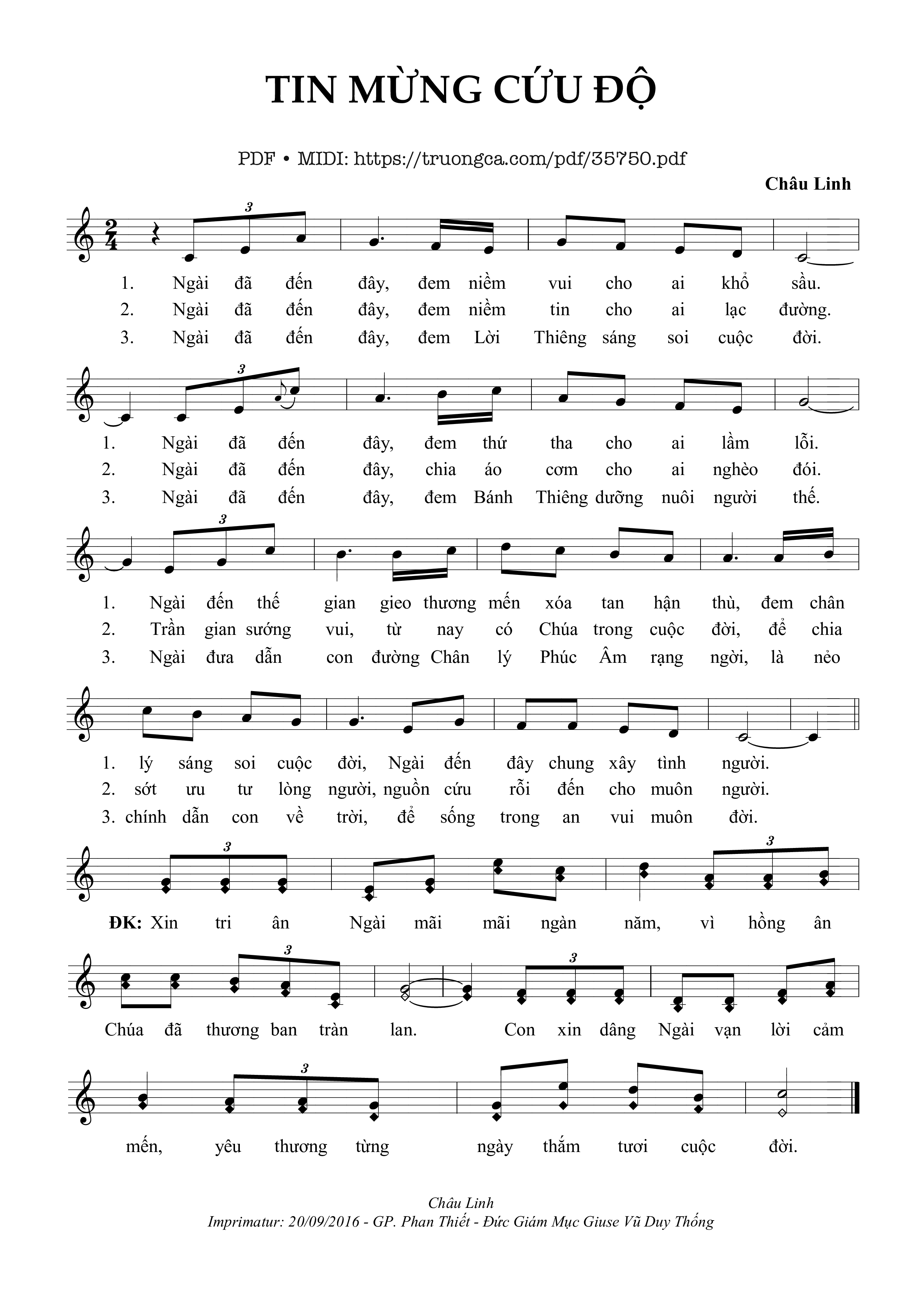 Page 1 of Sheet music PDF Tin Mừng Cứu Độ - Châu Linh