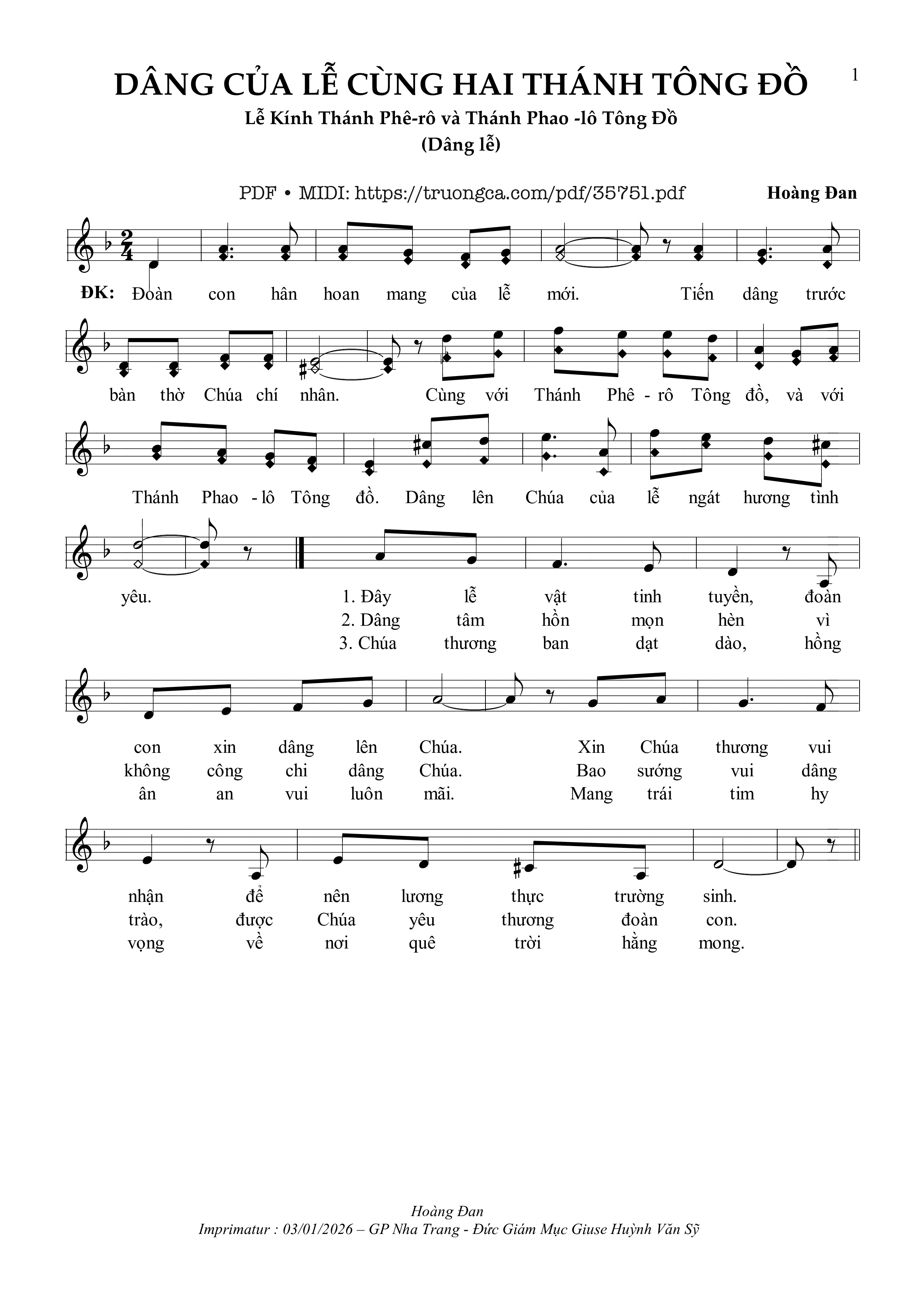 Page 1 of Sheet music PDF Dâng Của Lễ Cùng Hai Thánh Tông Đồ - Hoàng Đan