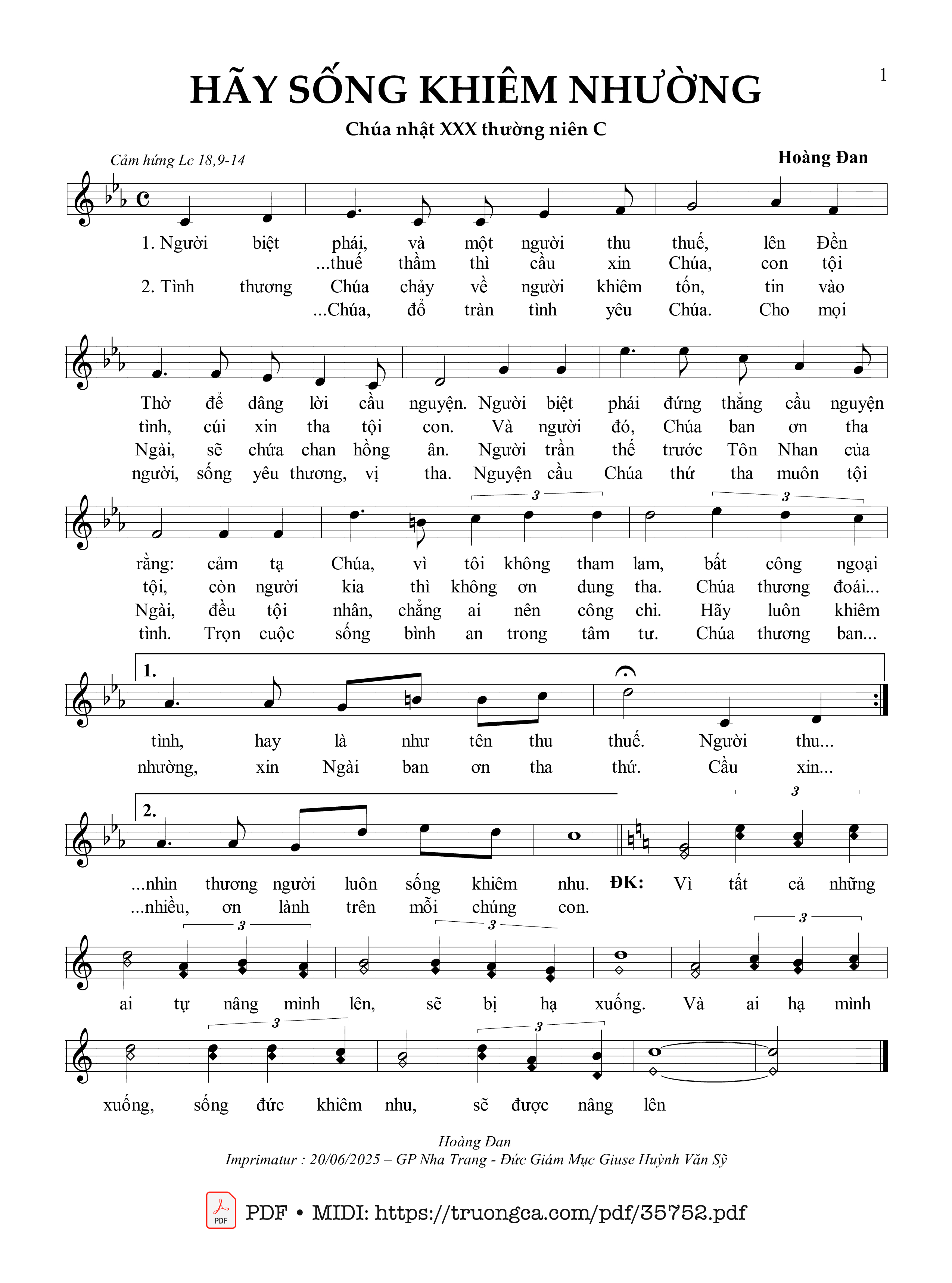 Page 1 of Sheet music PDF Hãy Sống Khiêm Nhường - Hoàng Đan