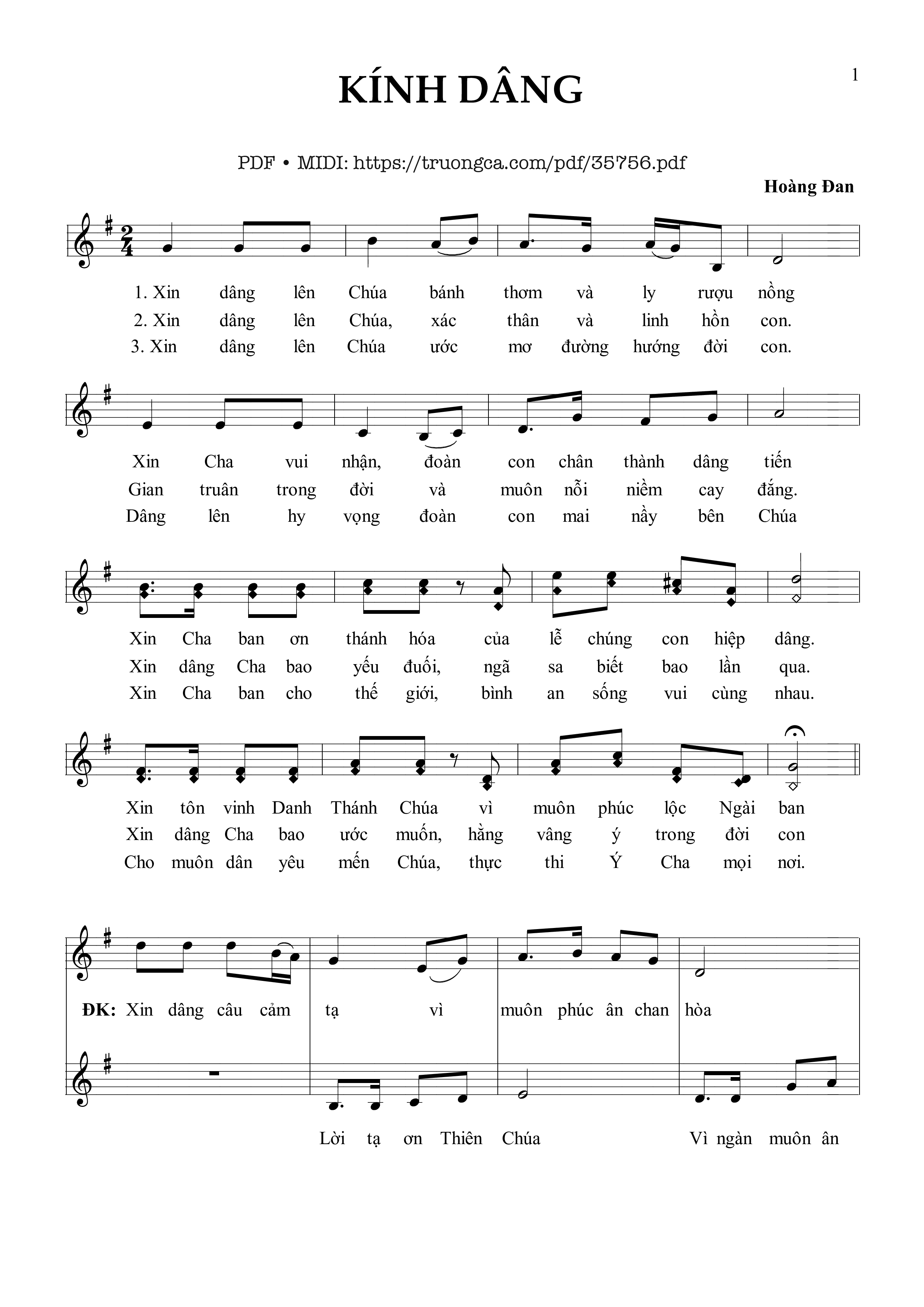 Page 1 of Sheet music PDF Kính Dâng - Hoàng Đan