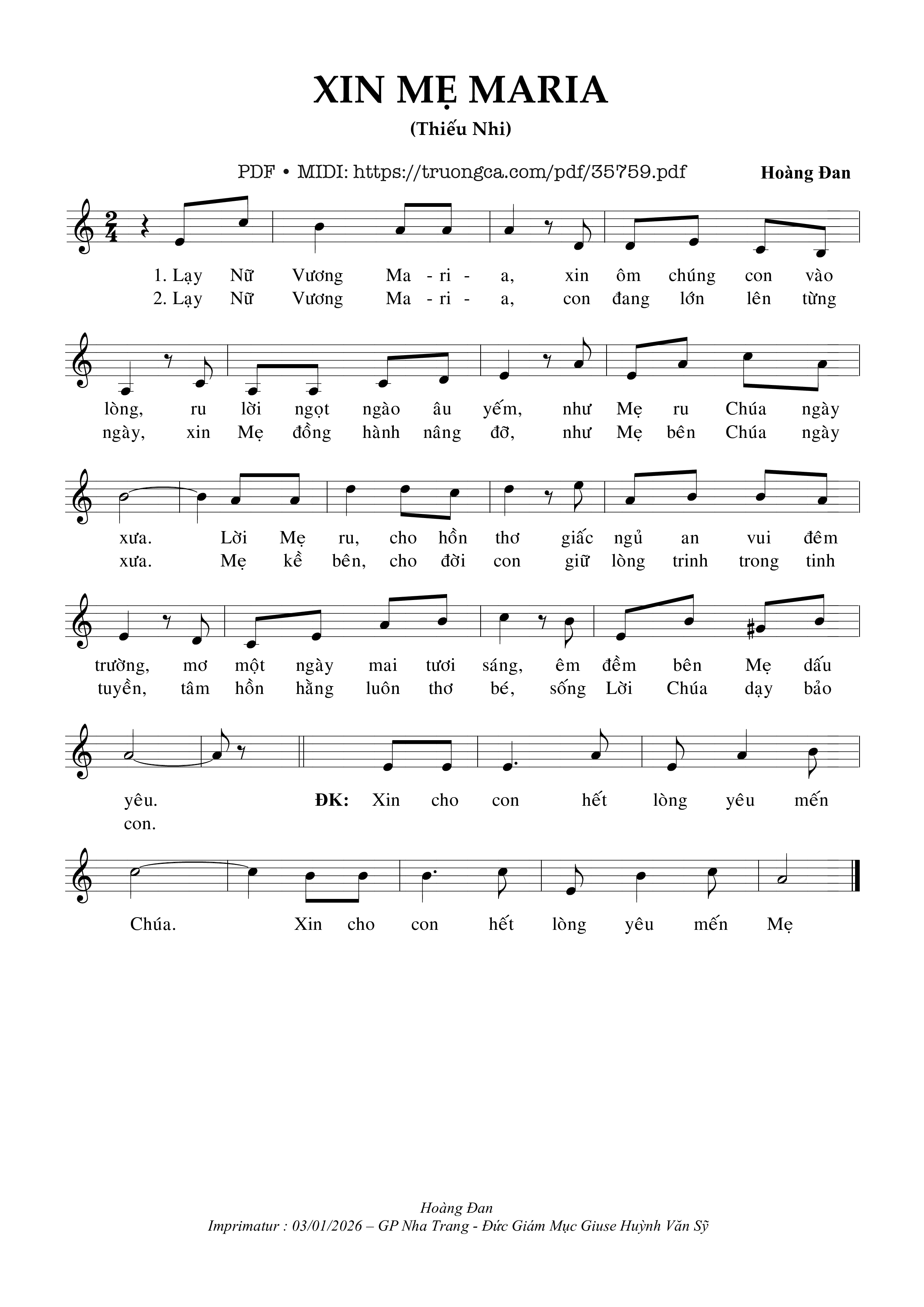 Page 1 of Sheet music PDF Xin Mẹ Maria - Hoàng Đan