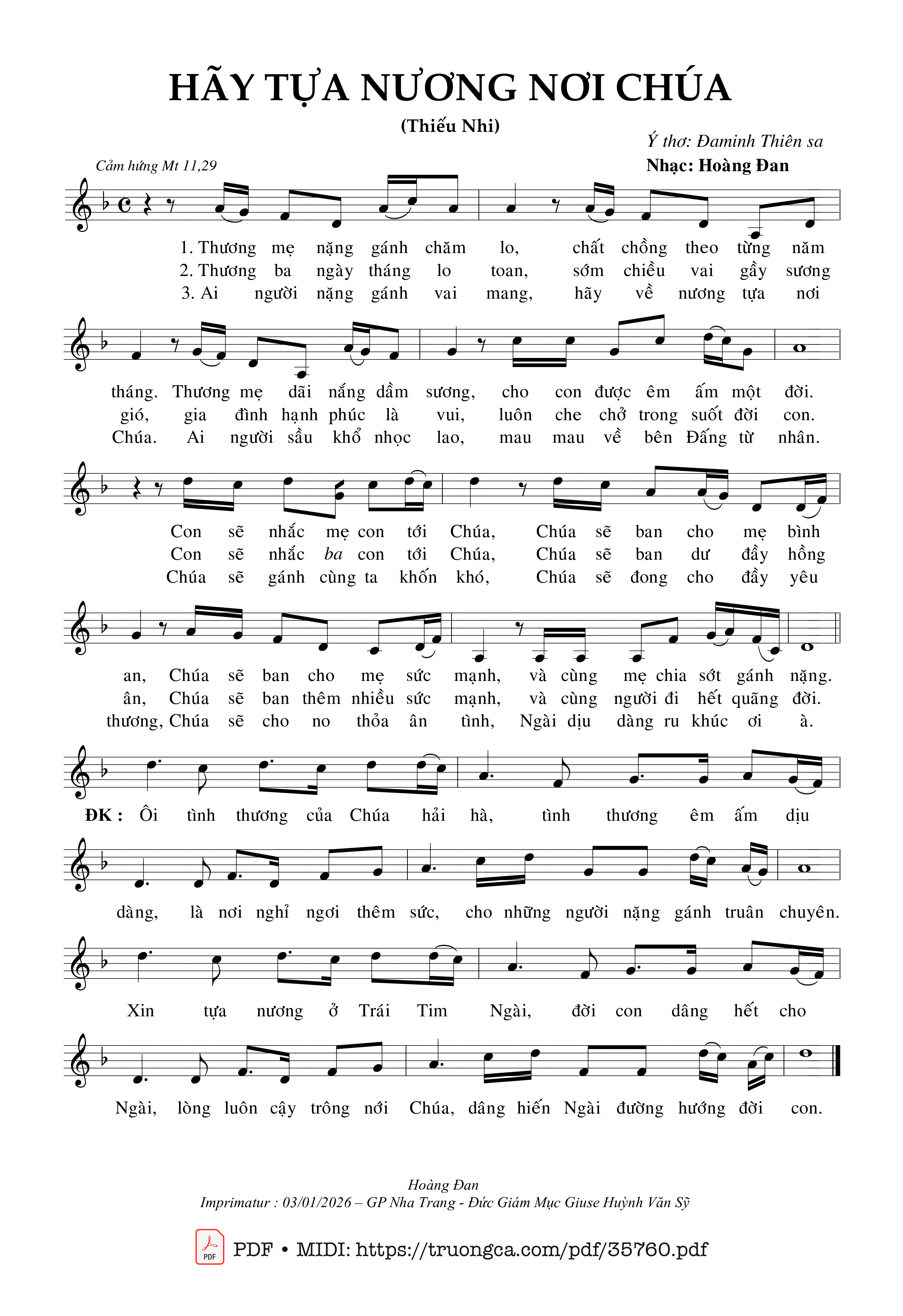 Page 1 of Sheet music PDF Hãy Tựa Nương Nơi Chúa - Hoàng Đan