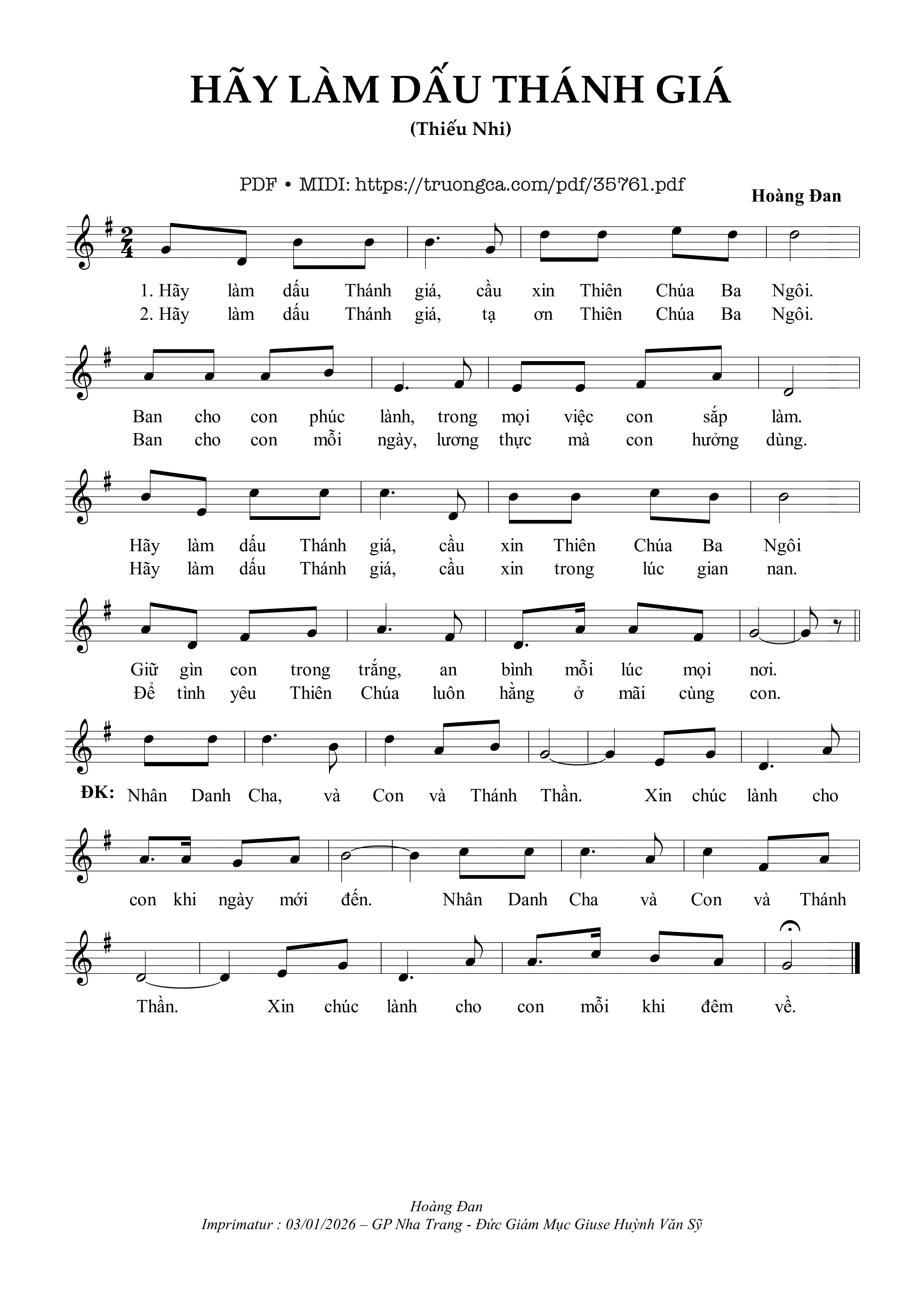 Page 1 of Sheet music PDF Hãy Làm Dấu Thánh Giá - Hoàng Đan