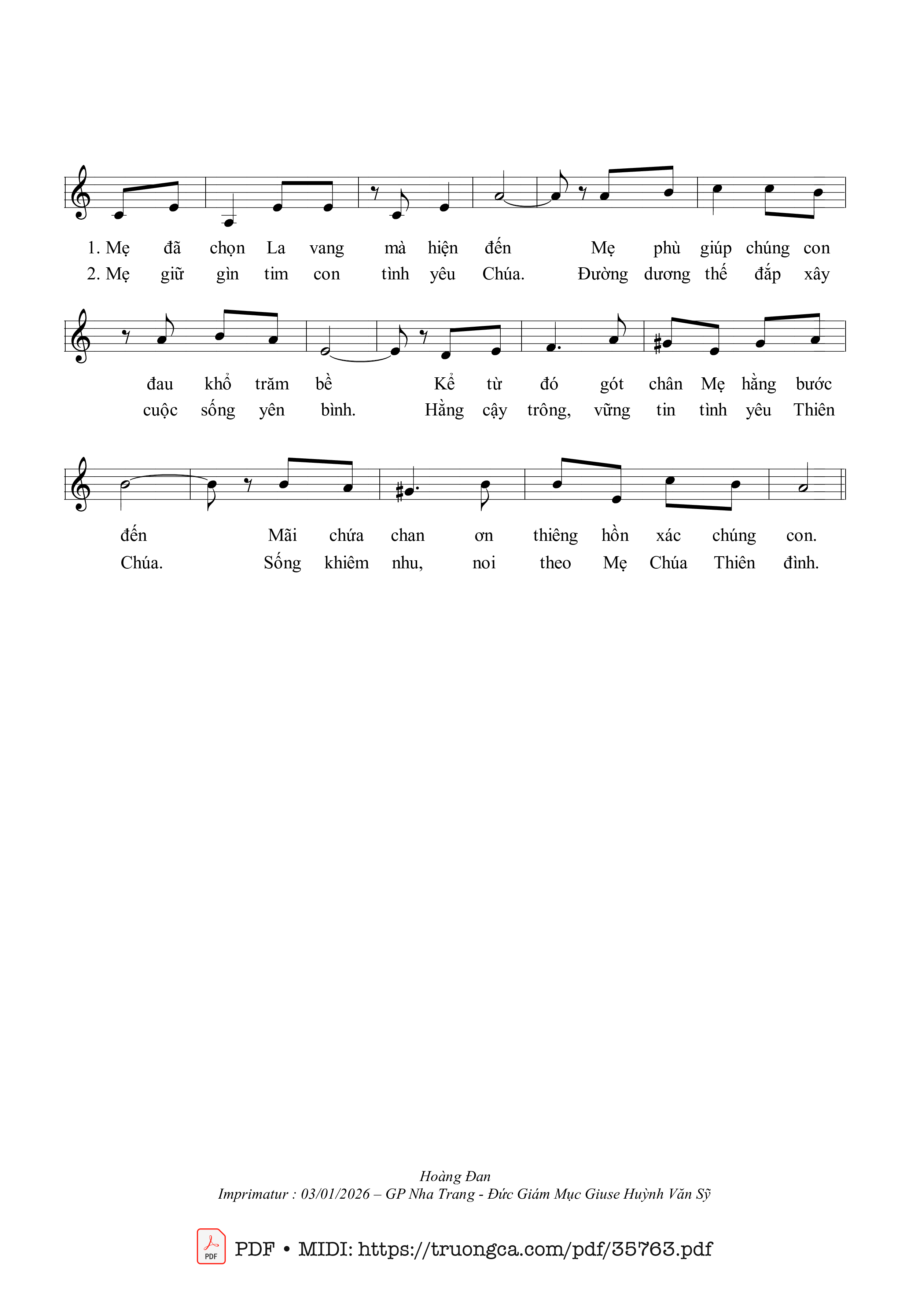 Page 2 of Sheet music PDF Thánh Mẫu La Vang - Hoàng Đan