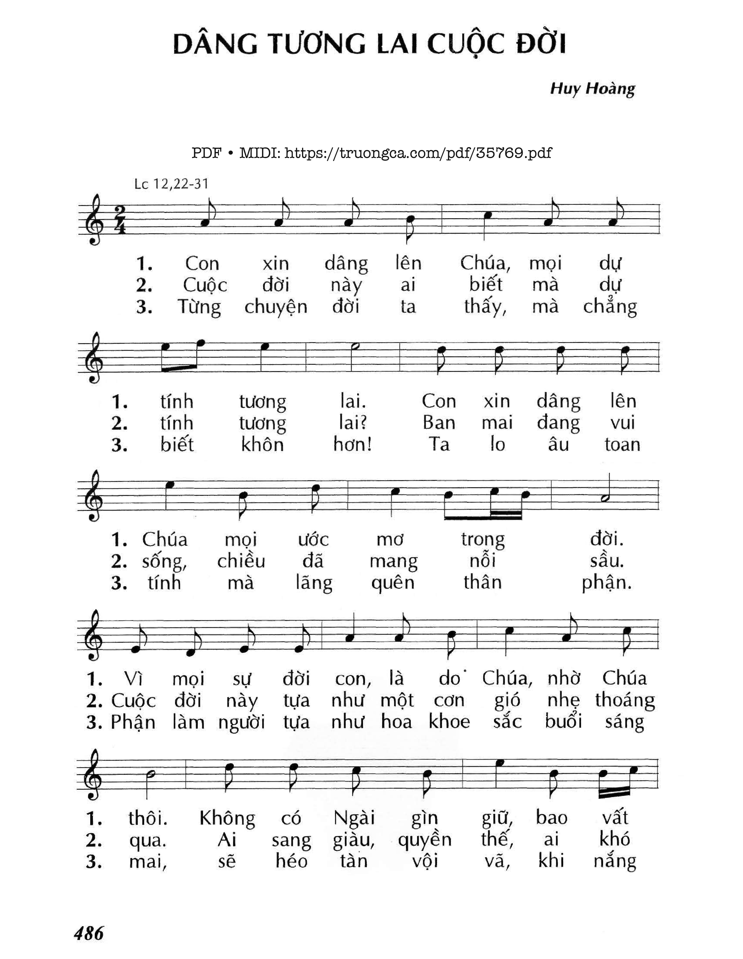 Page 1 of Sheet music PDF Dâng Tương Lai Cuộc Đời - Huy Hoàng