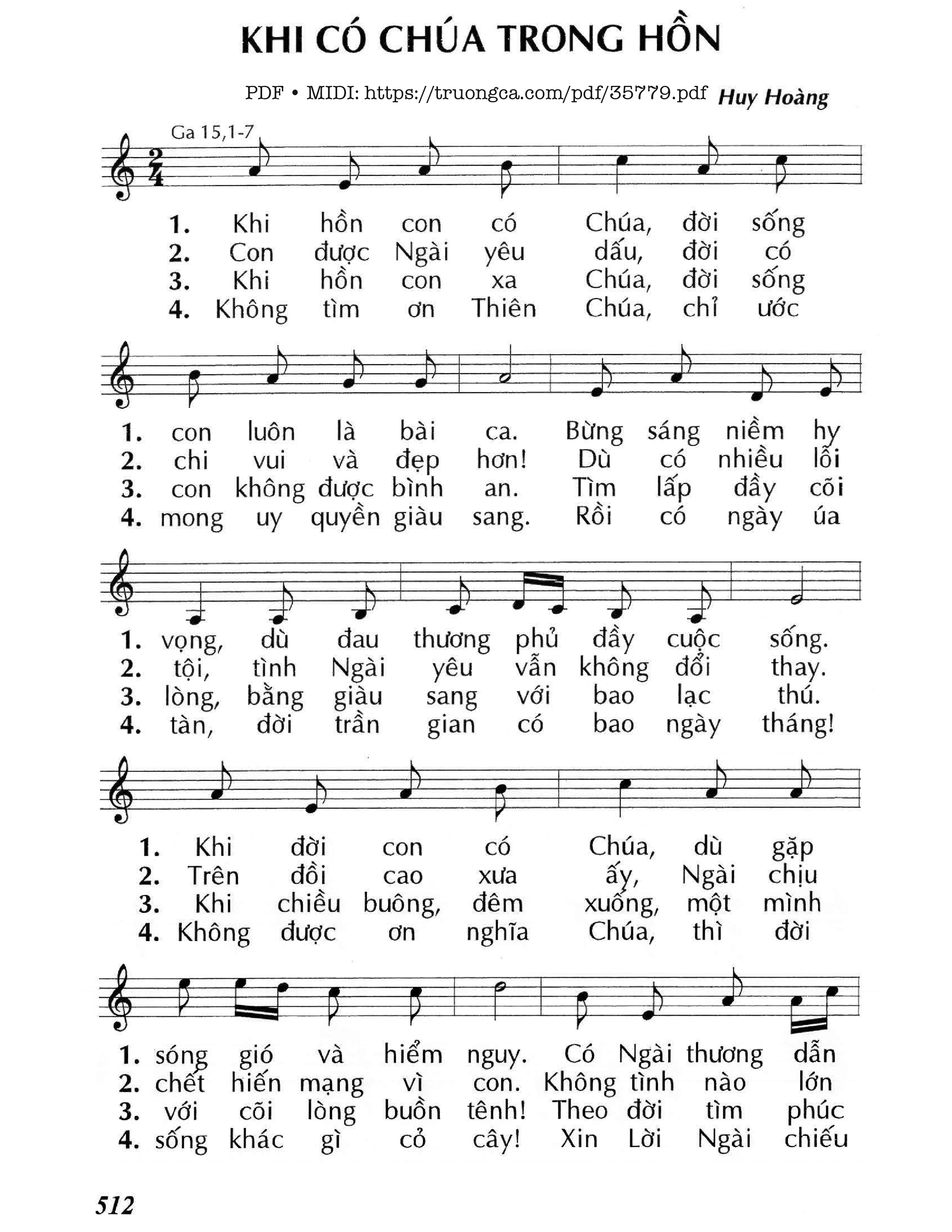 Page 1 of Sheet music PDF Khi Có Chúa Trong Hồn - Huy Hoàng