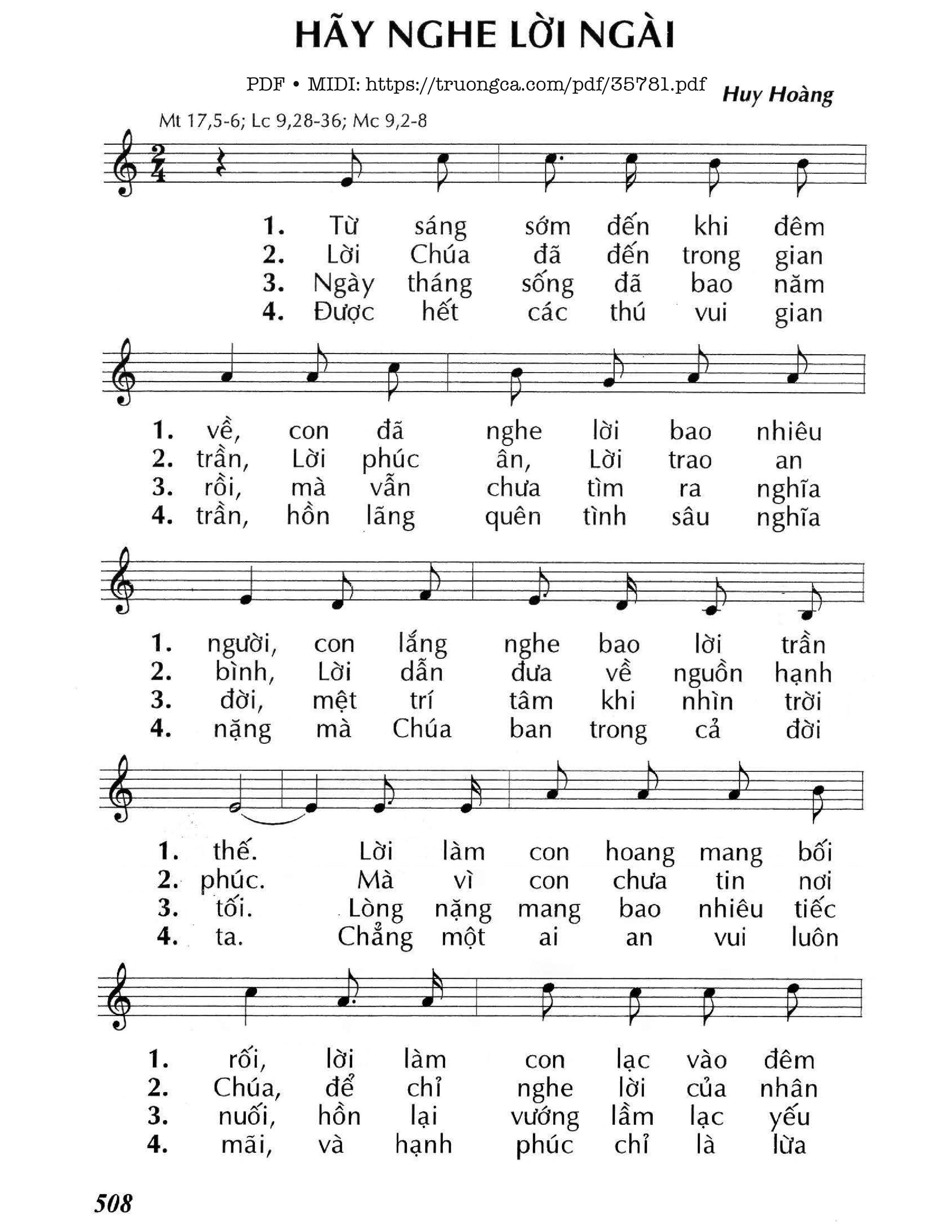 Page 1 of Sheet music PDF Hãy Nghe Lời Ngài - Huy Hoàng