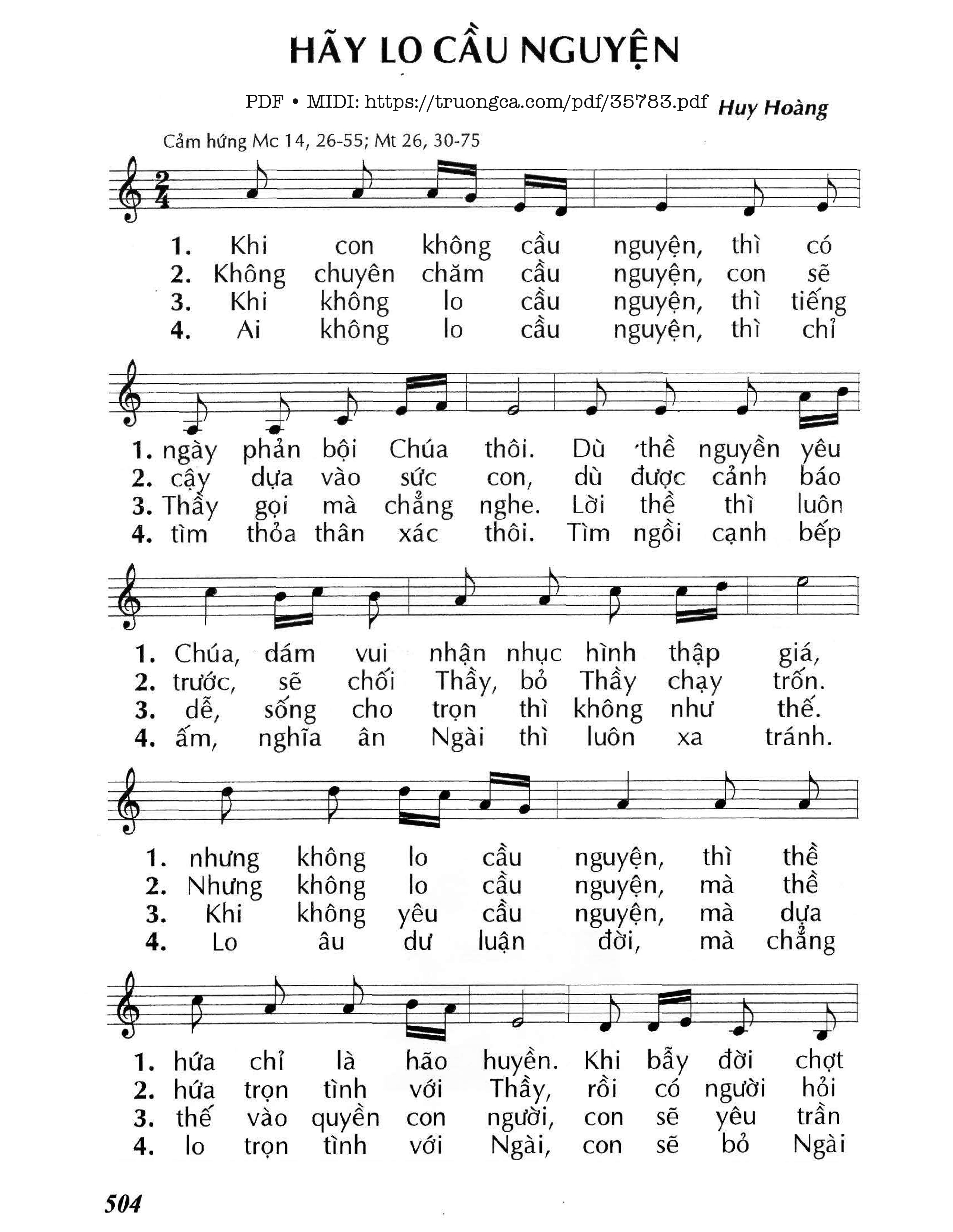 Page 1 of Sheet music PDF Hãy Lo Cầu Nguyện - Huy Hoàng