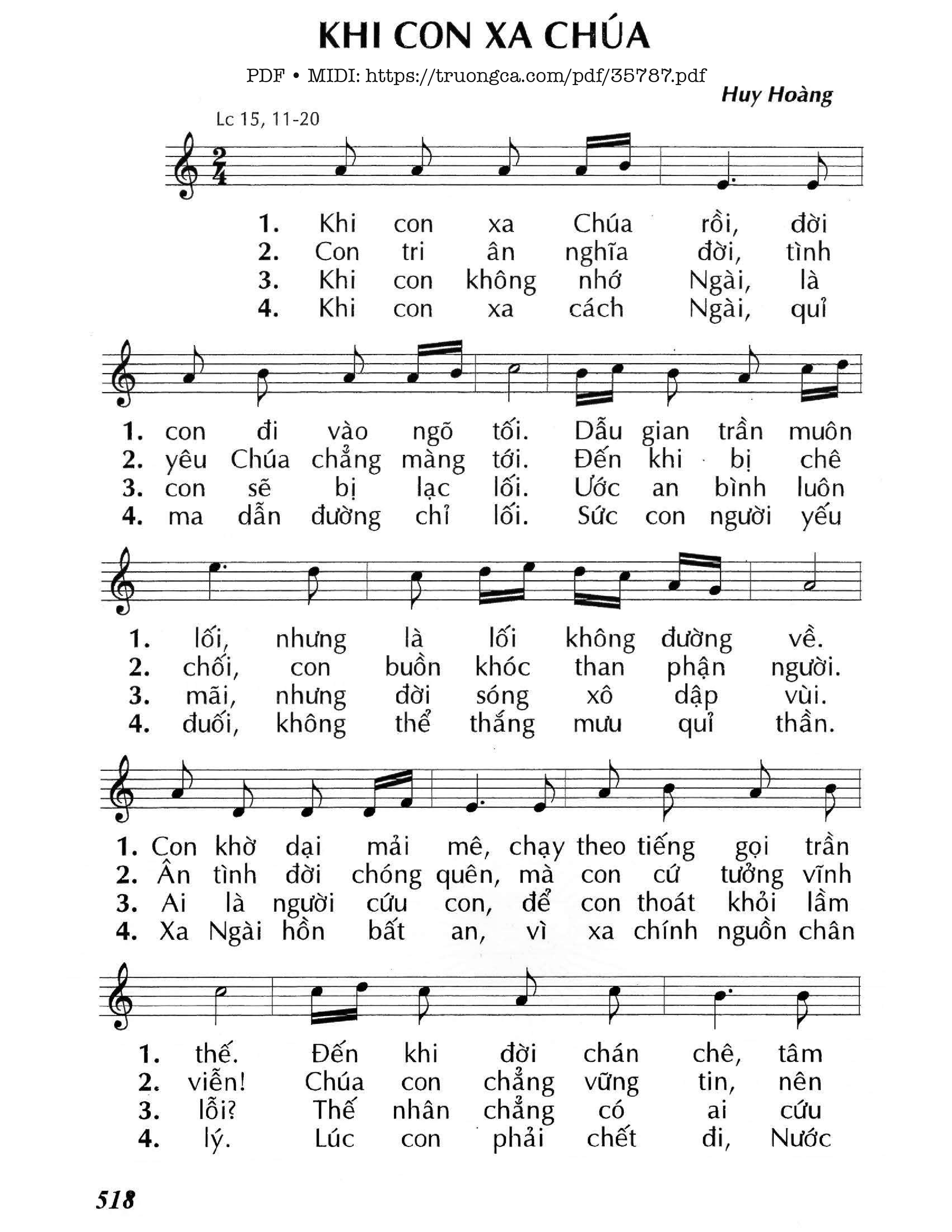 Page 1 of Sheet music PDF Khi Con Xa Chúa - Huy Hoàng
