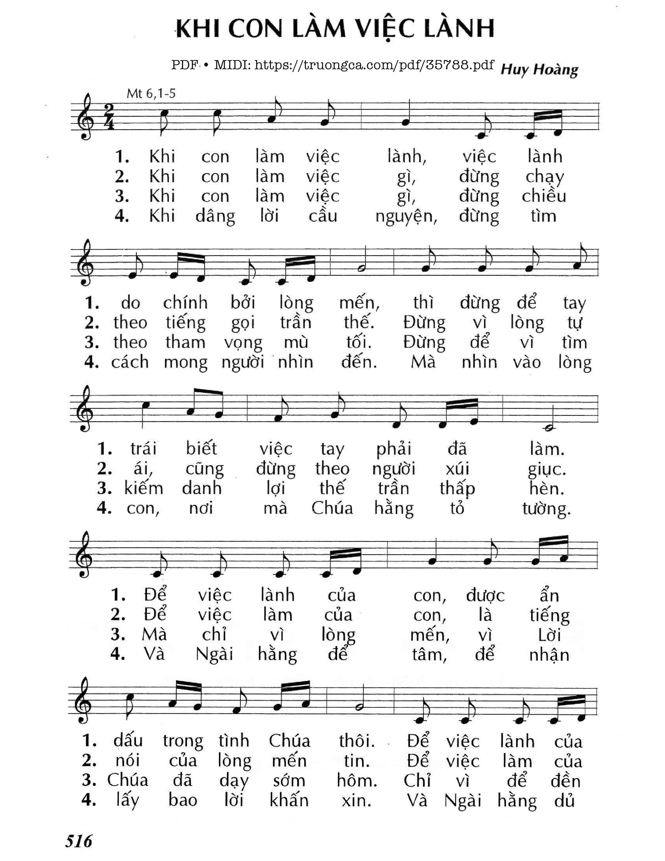Page 1 of Sheet music PDF Khi Con Làm Việc Lành - Huy Hoàng