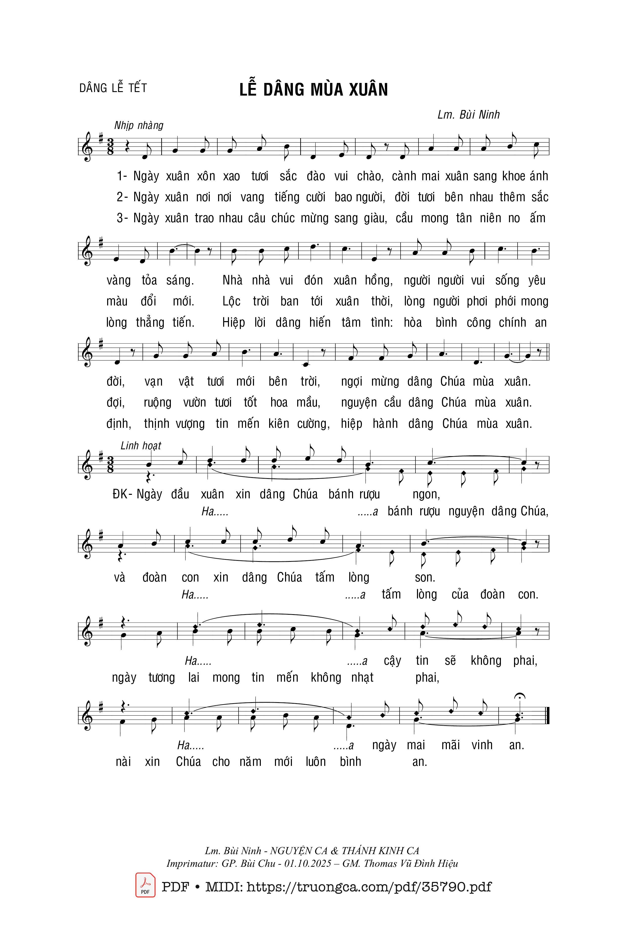 Page 1 of Sheet music PDF Lê Dâng Mùa Xuân - Bùi Ninh