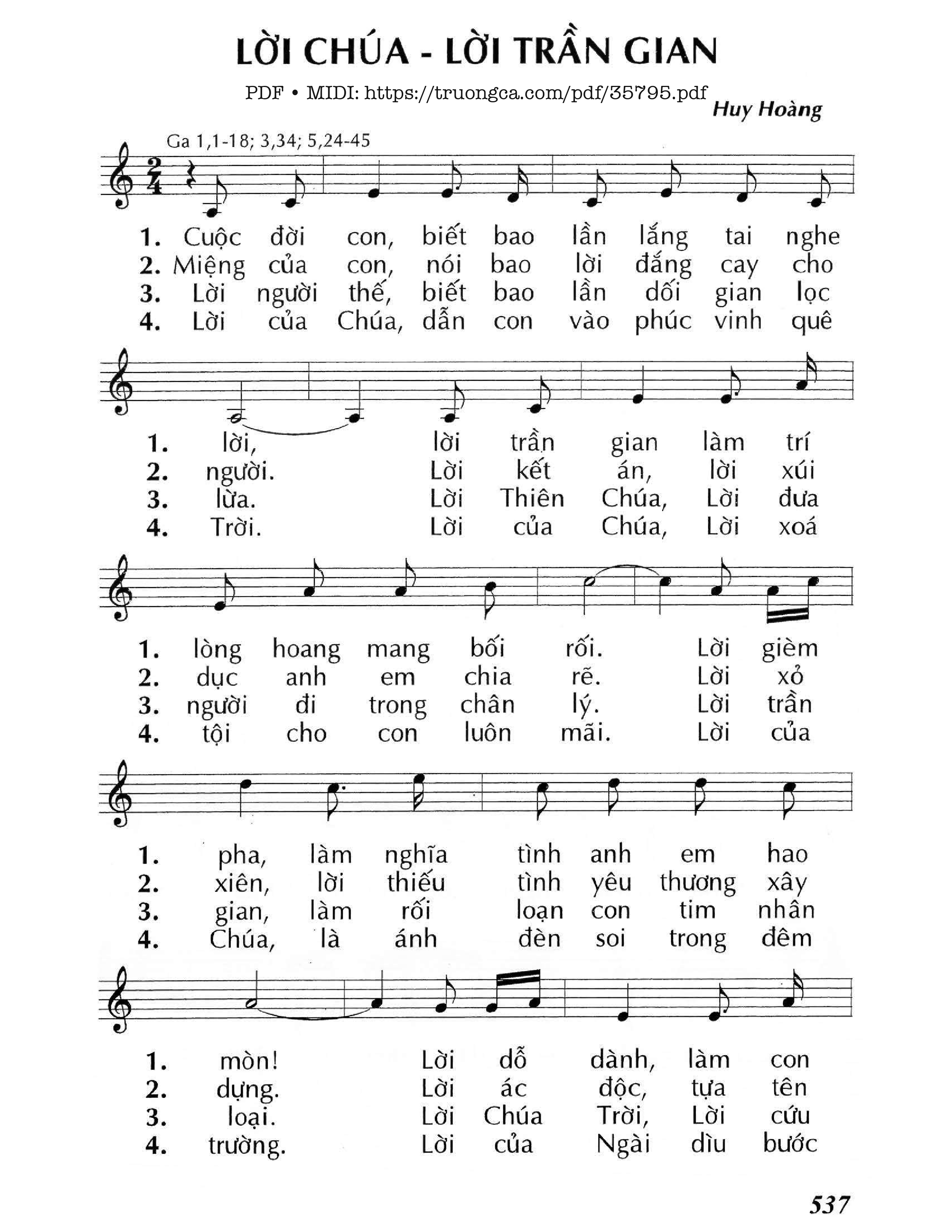 Page 1 of Sheet music PDF Lời Chúa Lời Trần Gian - Huy Hoàng
