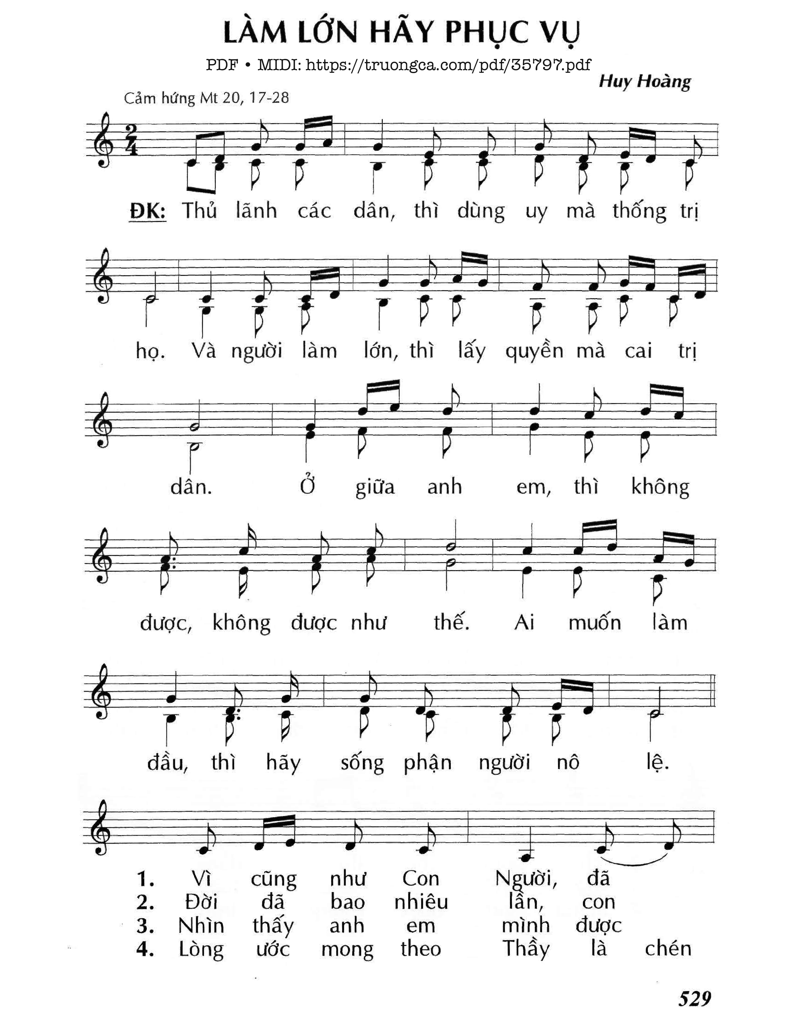 Page 1 of Sheet music PDF Làm Lớn Hãy Phục Vụ - Huy Hoàng