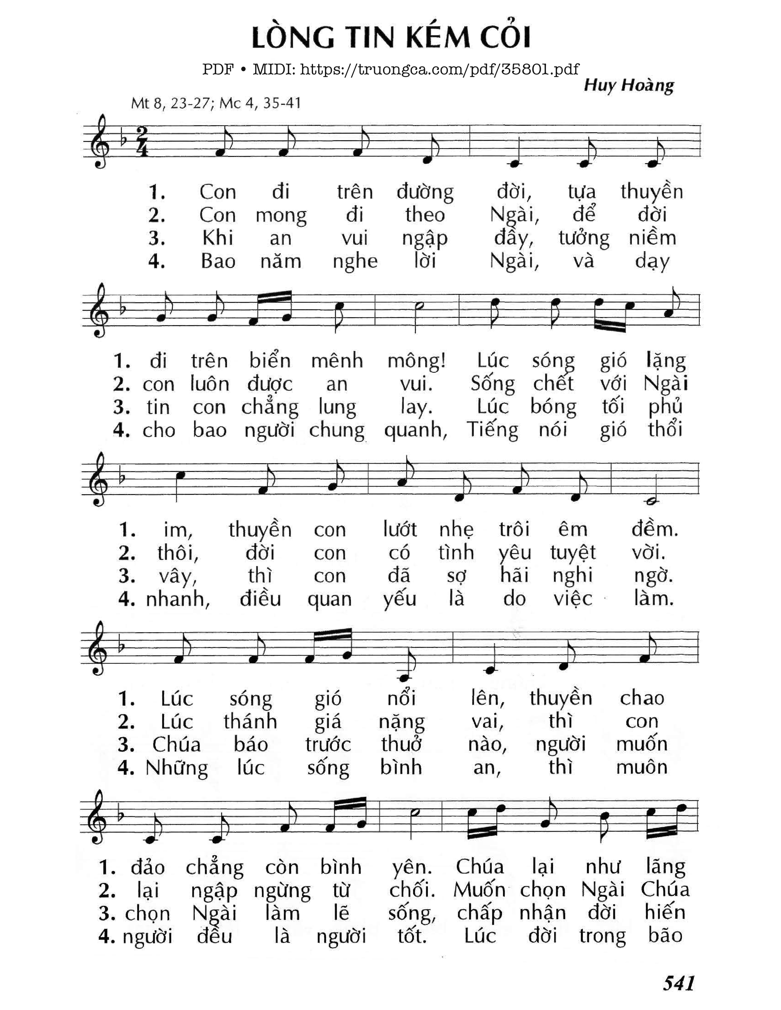 Page 1 of Sheet music PDF Lòng Tin Kém Cõi - Huy Hoàng