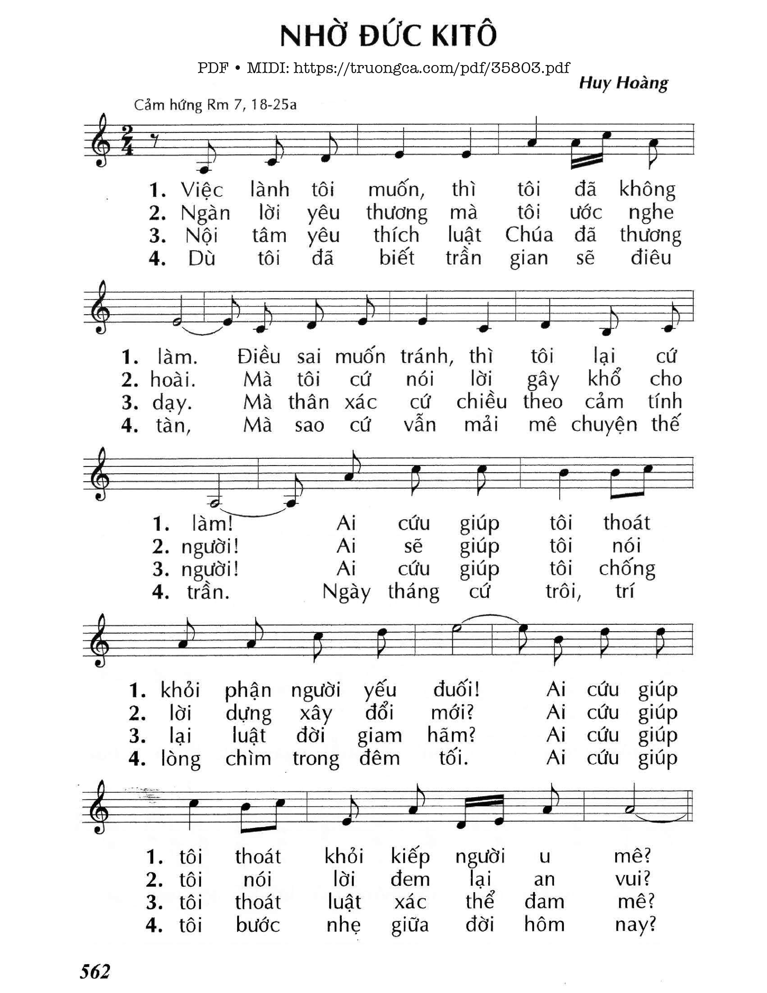 Page 1 of Sheet music PDF Nhờ Đức Kitô - Huy Hoàng